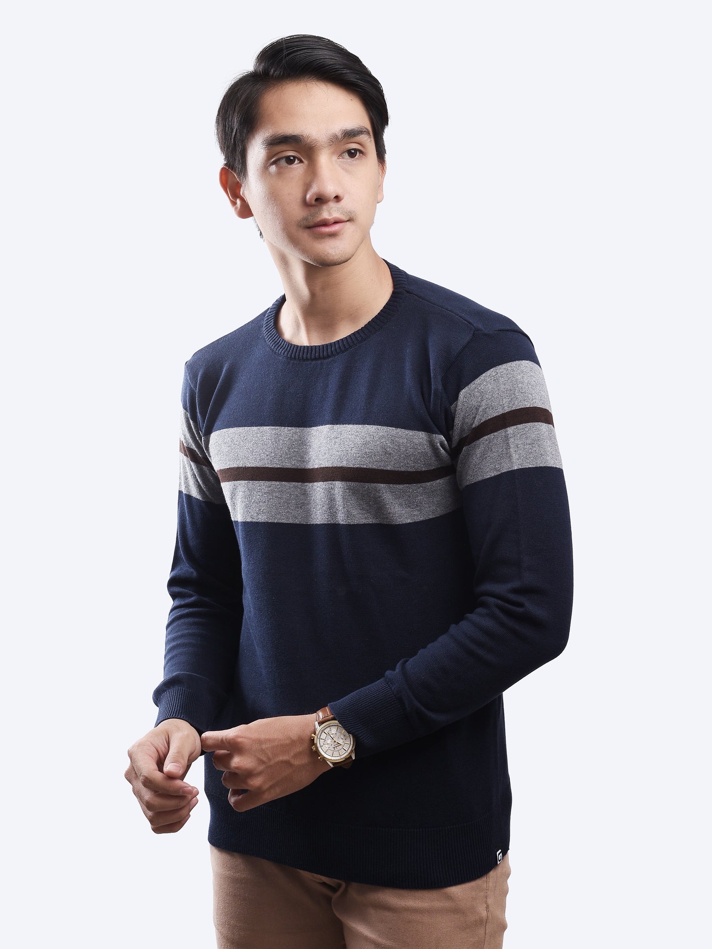 Grey Coffee Crewneck Stripe Blur Knitwear