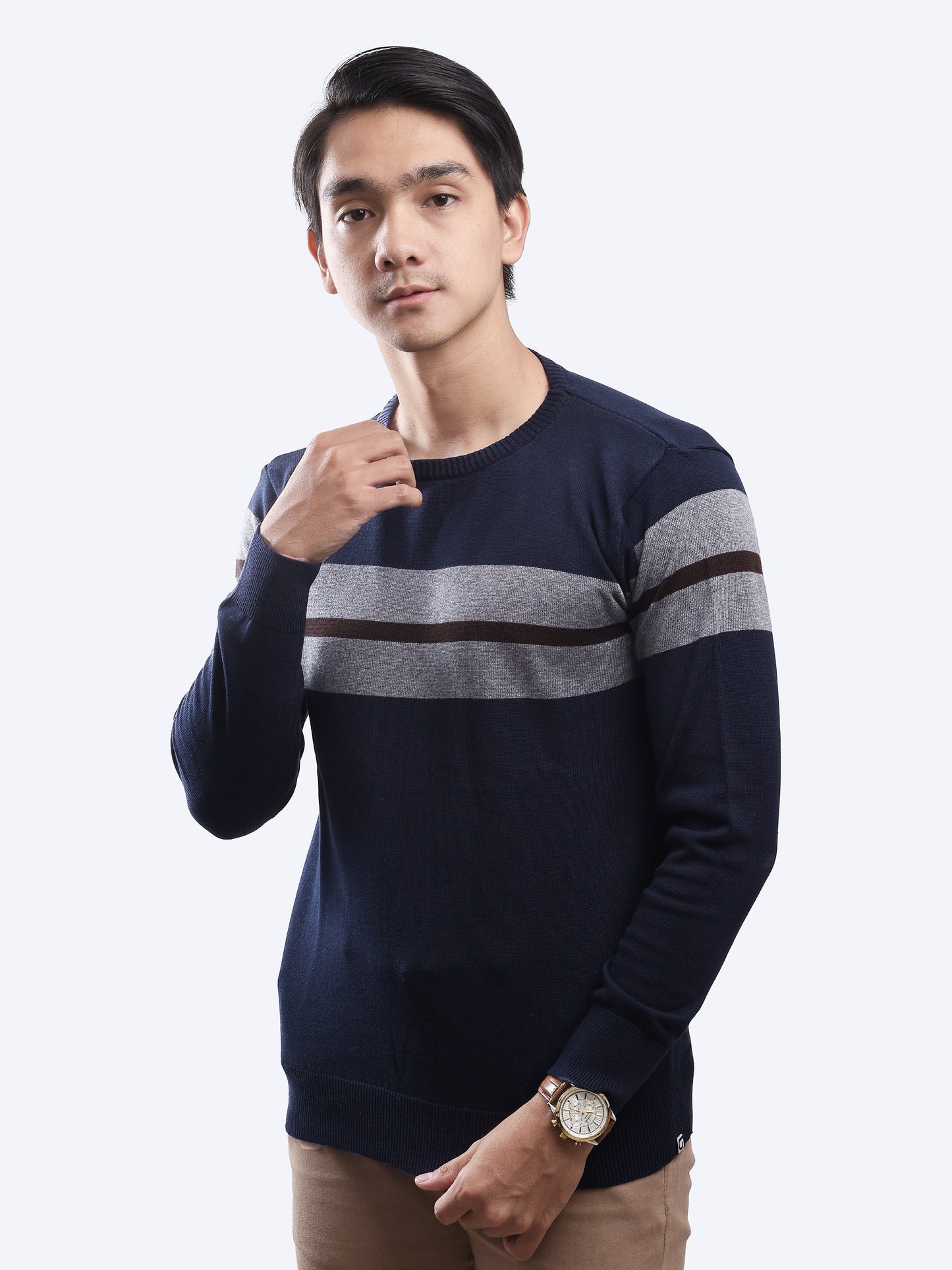 Grey Coffee Crewneck Stripe Blur Knitwear
