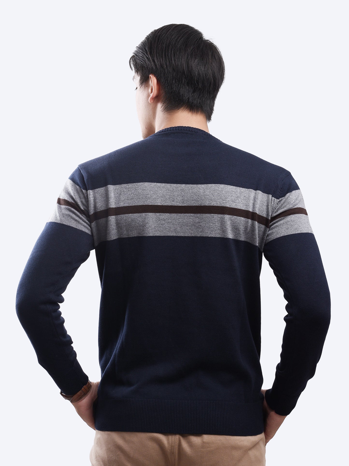 Grey Coffee Crewneck Stripe Blur Knitwear