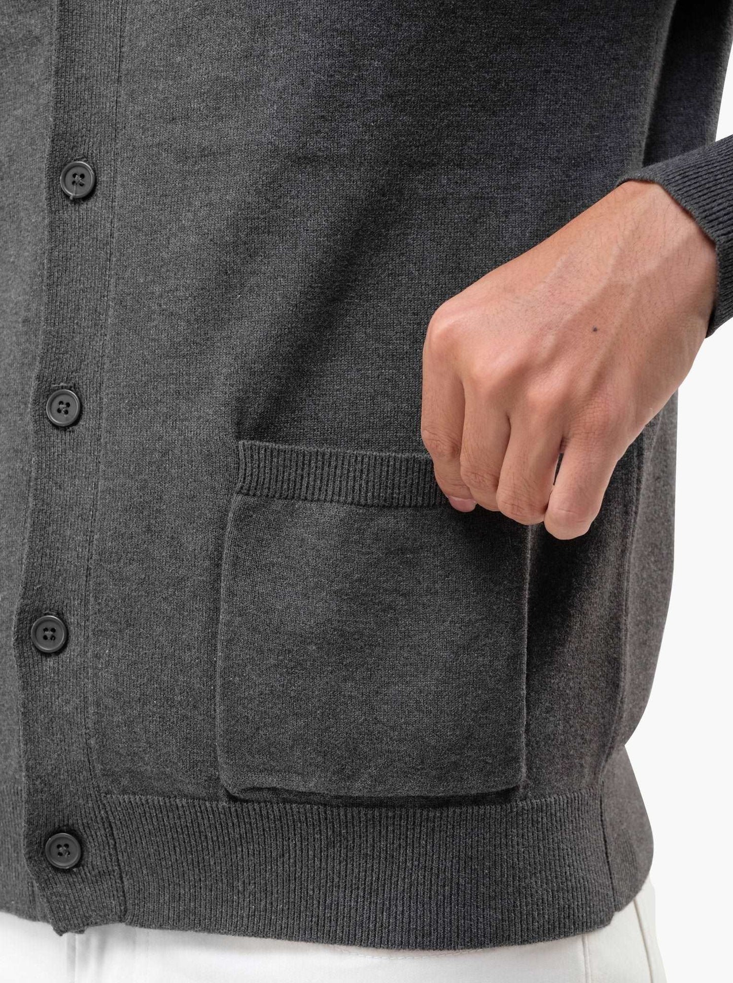 Dark Grey Cardigan Stripe Knitwear with Pocket - Gomuda
