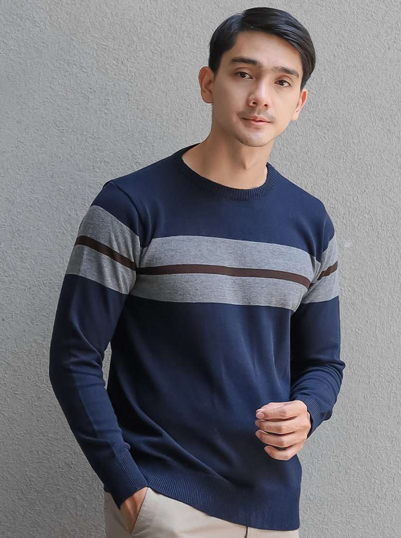 Grey Coffee Crewneck Stripe Blur Knitwear - Gomuda