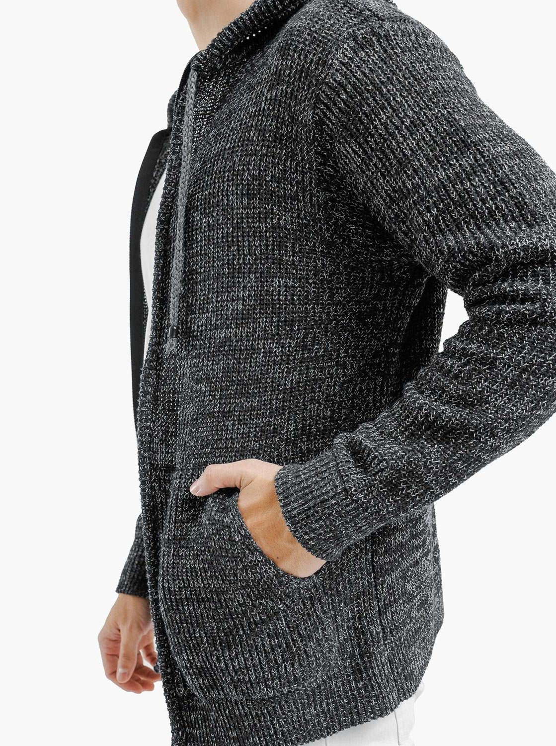 Grey Hoodie Full Zip Knitwear - Gomuda