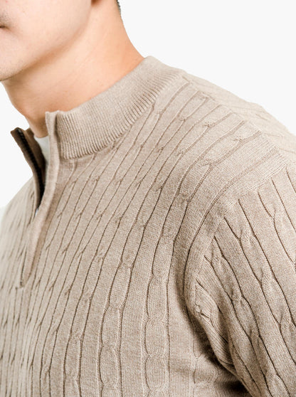 Choco Cable Quarter Zip Neck Knitwear