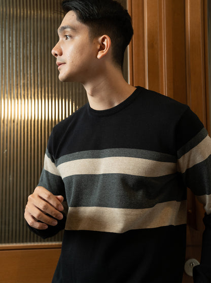 Black Crewneck Stripe Pongo Knitwear