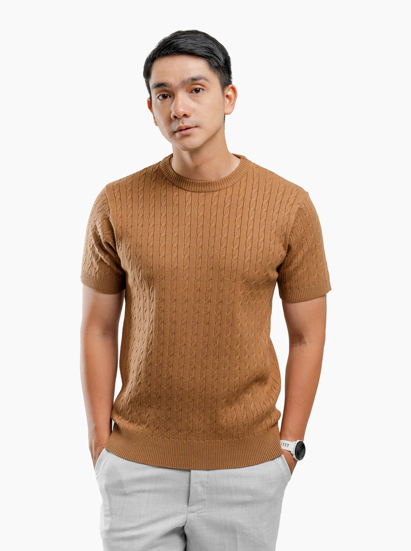 Cable-Crewneck-Short-Sleeve-Knitwear