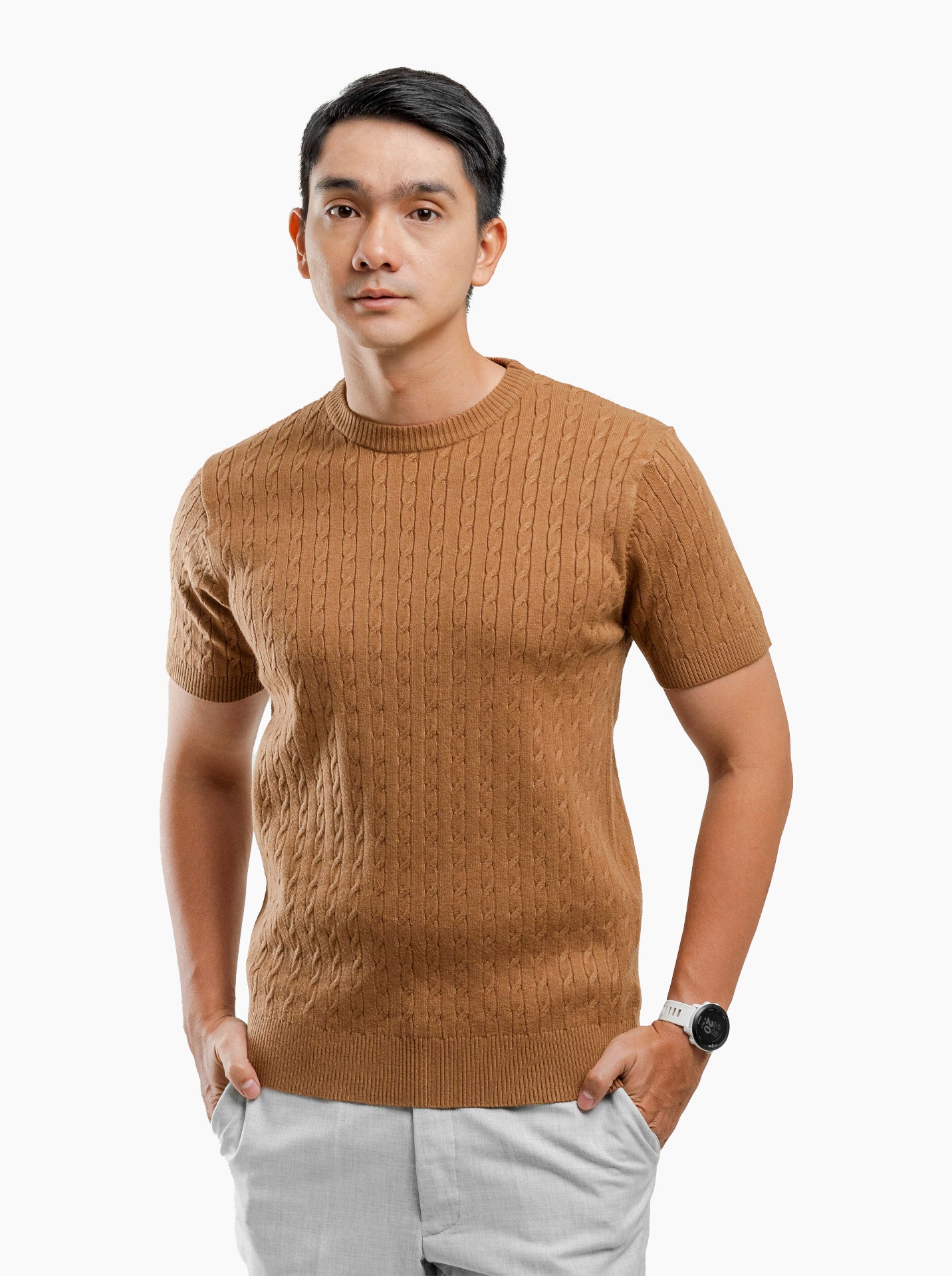 Cable-Crewneck-Short-Sleeve-Knitwear