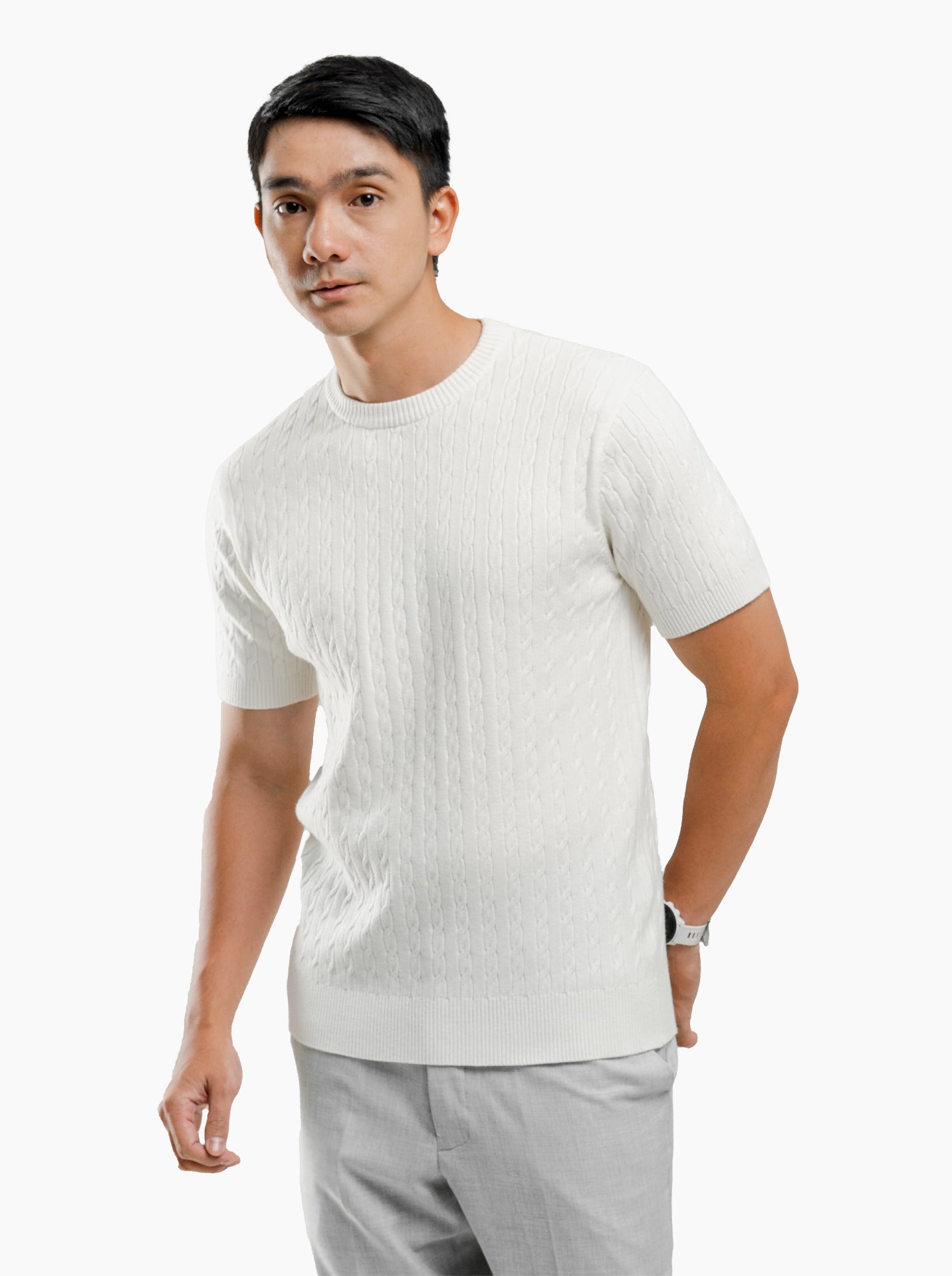 Cable-Crewneck-Short-Sleeve-Knitwear