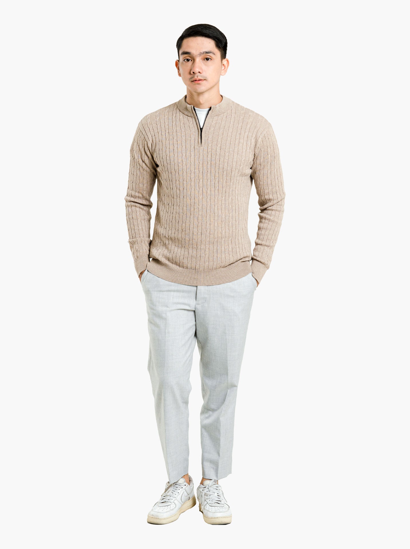 Cable-Quarter-Zip-Neck-Knitwear-Gomuda