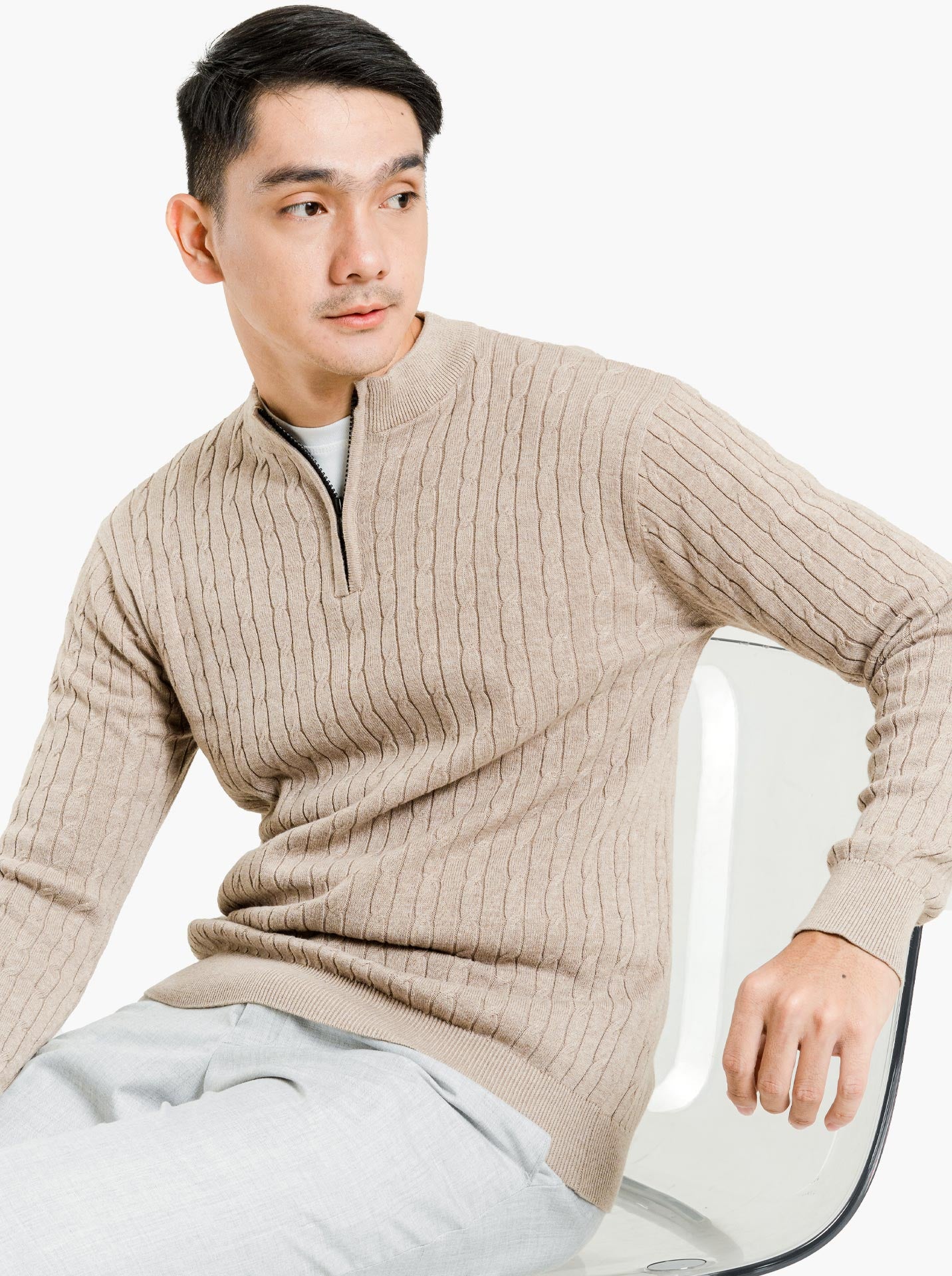 Cable-Quarter-Zip-Neck-Knitwear-Gomuda