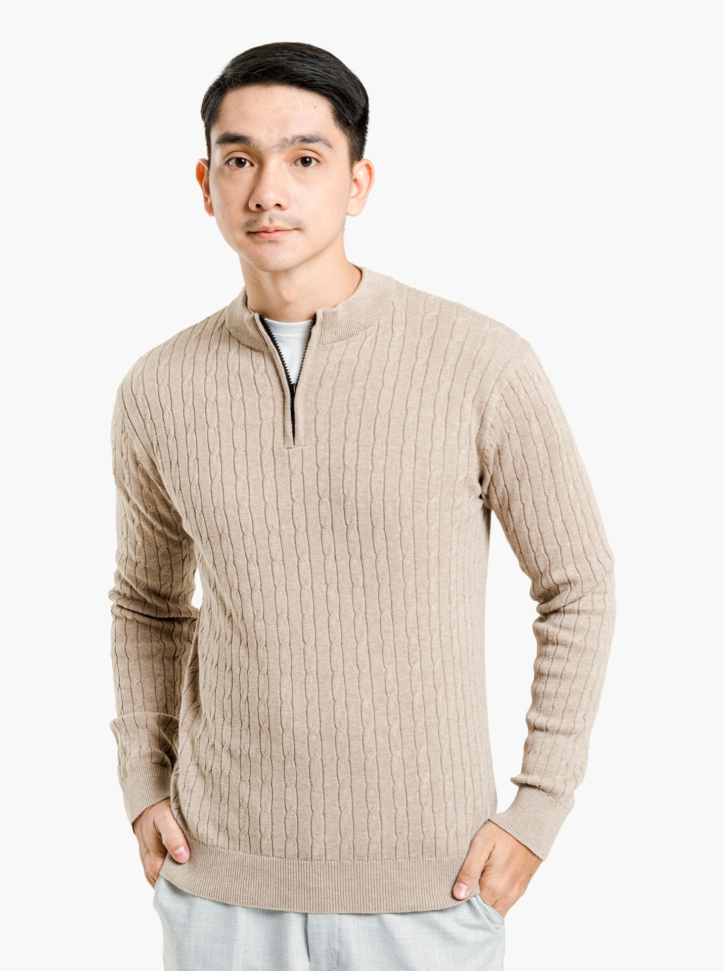 Cable-Quarter-Zip-Neck-Knitwear-Gomuda
