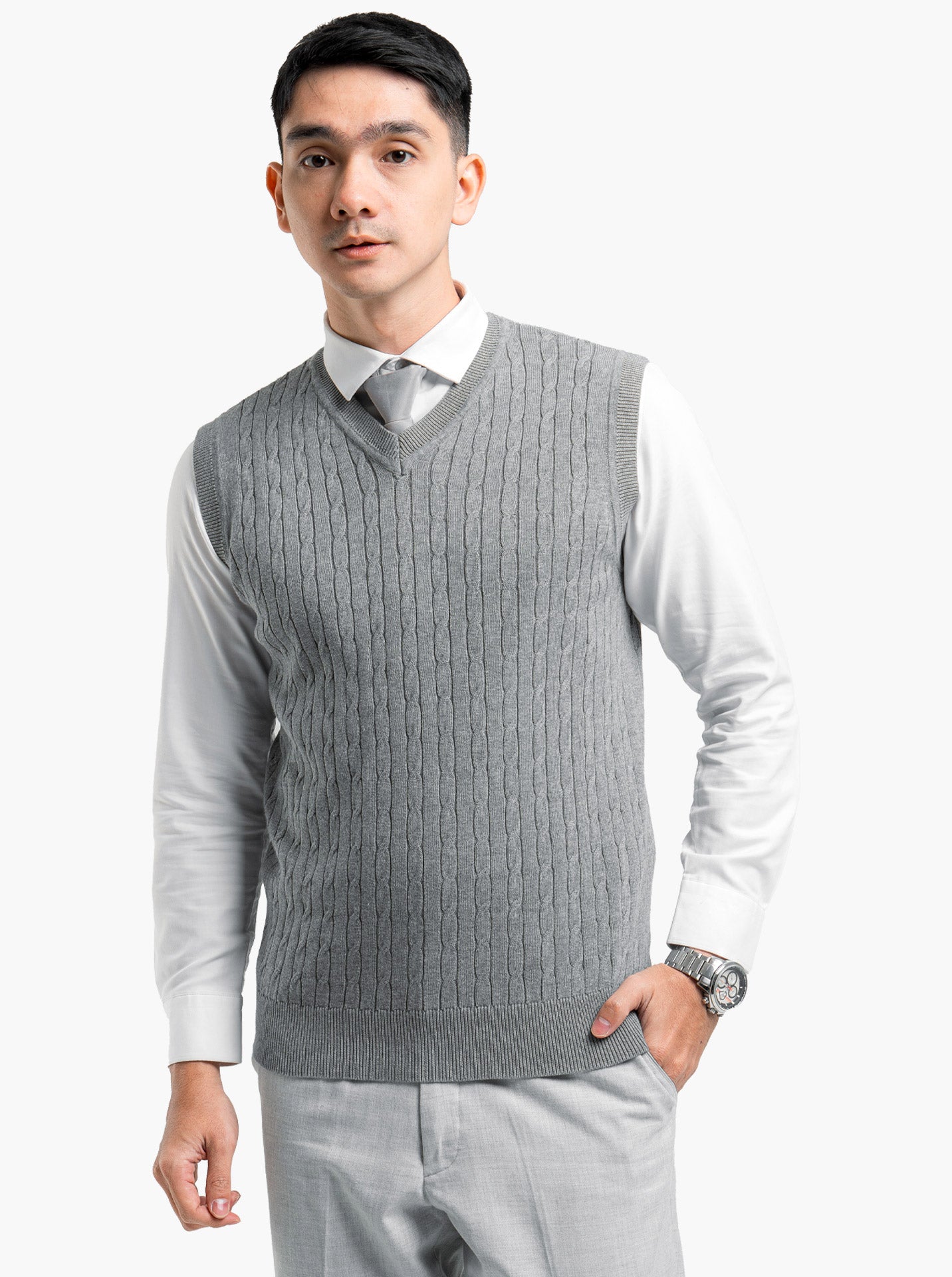 Cable Vest Volcano Ash Knitwear