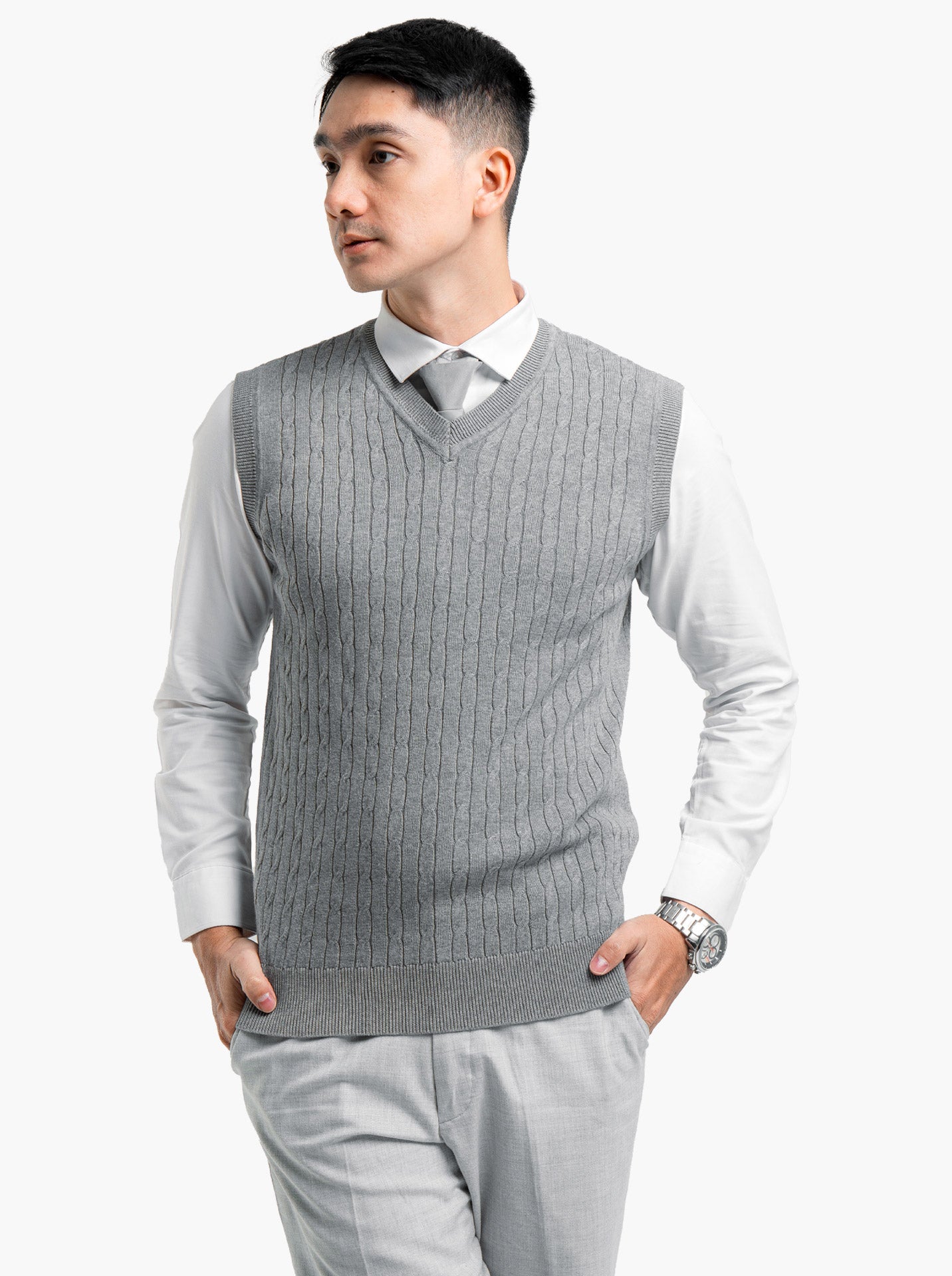 Cable Vest Volcano Ash Knitwear