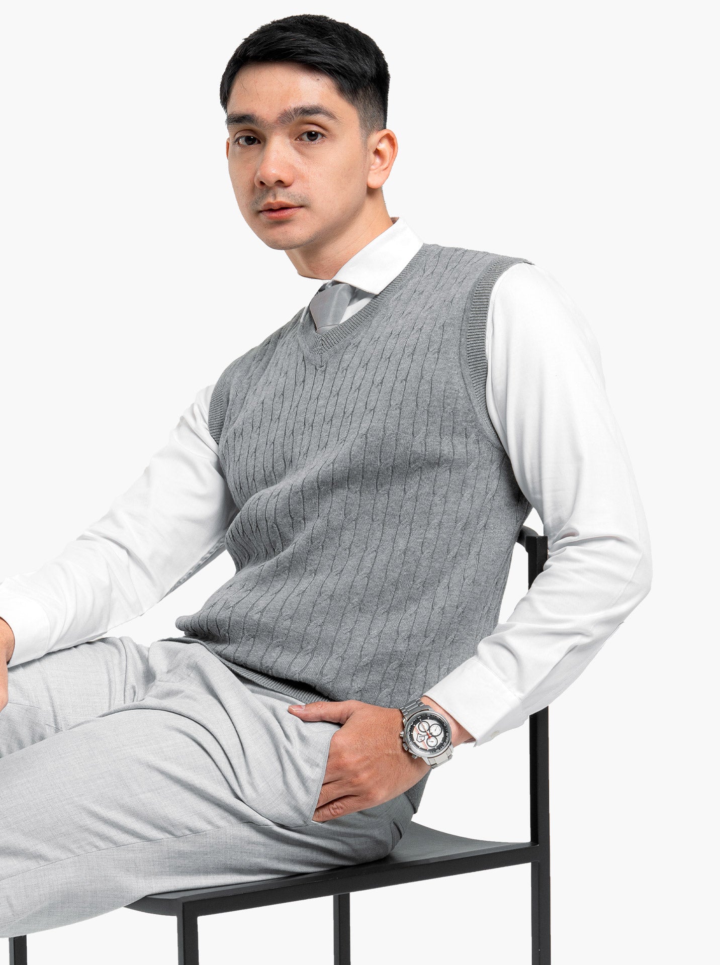 Cable Vest Volcano Ash Knitwear