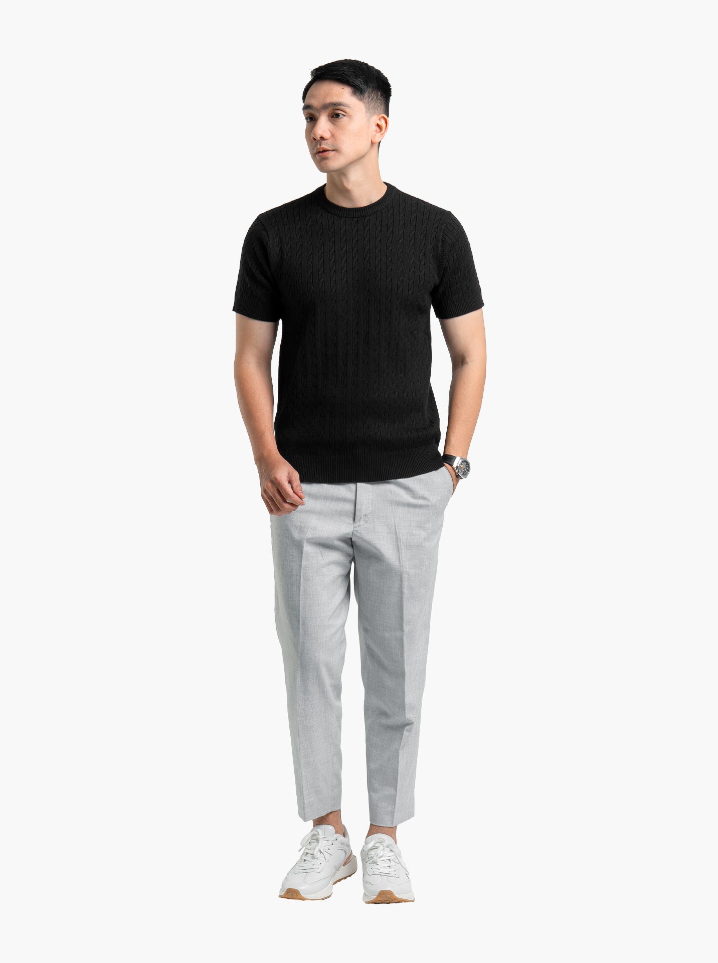 Gomuda Cable Crewneck Short Sleeve Knitwear