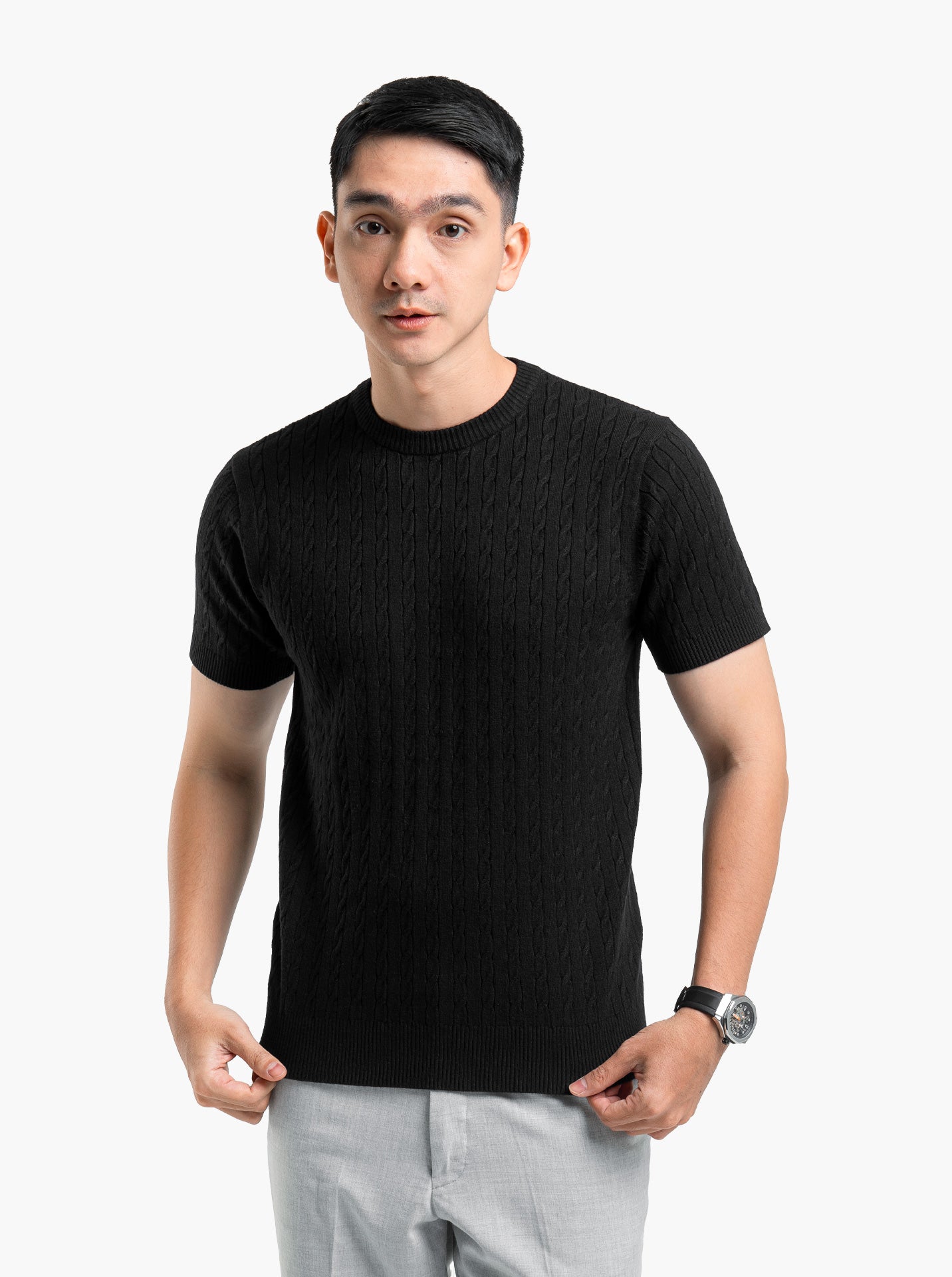Gomuda Cable Crewneck Short Sleeve Knitwear