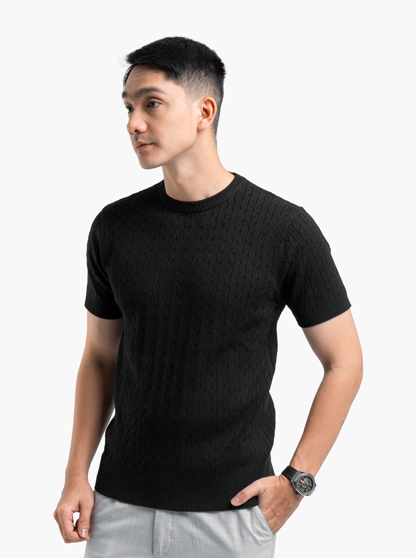 Gomuda Cable Crewneck Short Sleeve Knitwear