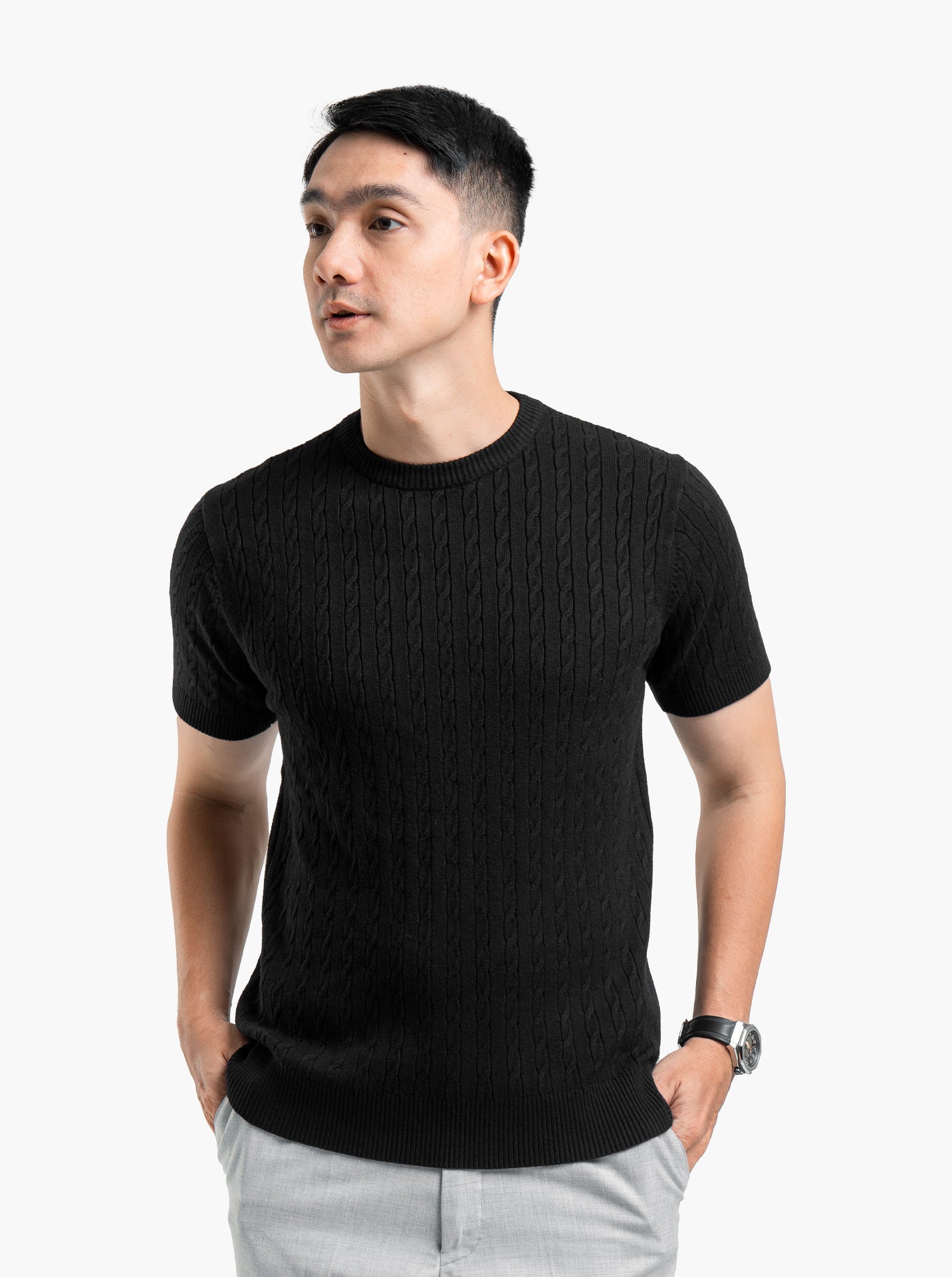 Gomuda Cable Crewneck Short Sleeve Knitwear