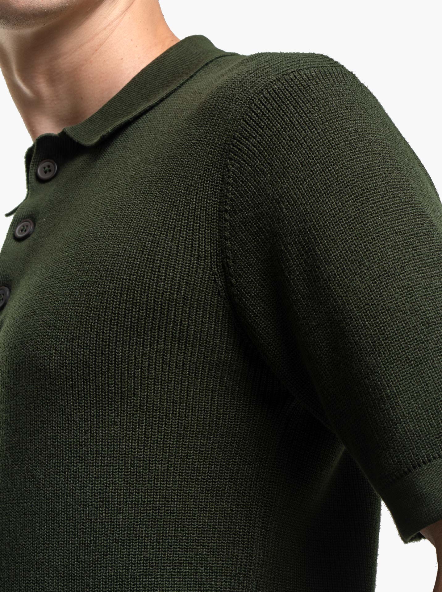 Gomuda Cord Polo Button Neck Army Green Knitwear