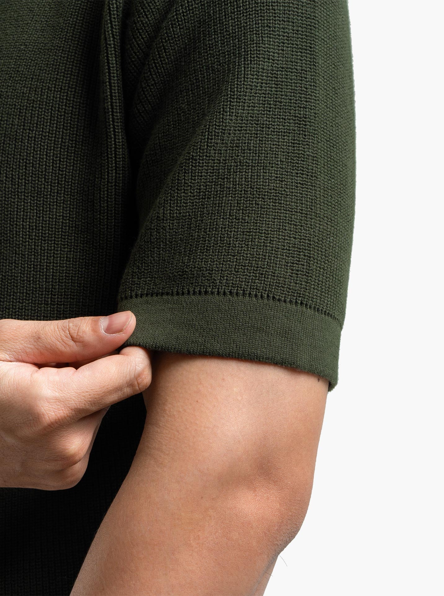 Gomuda Cord Polo Button Neck Army Green Knitwear