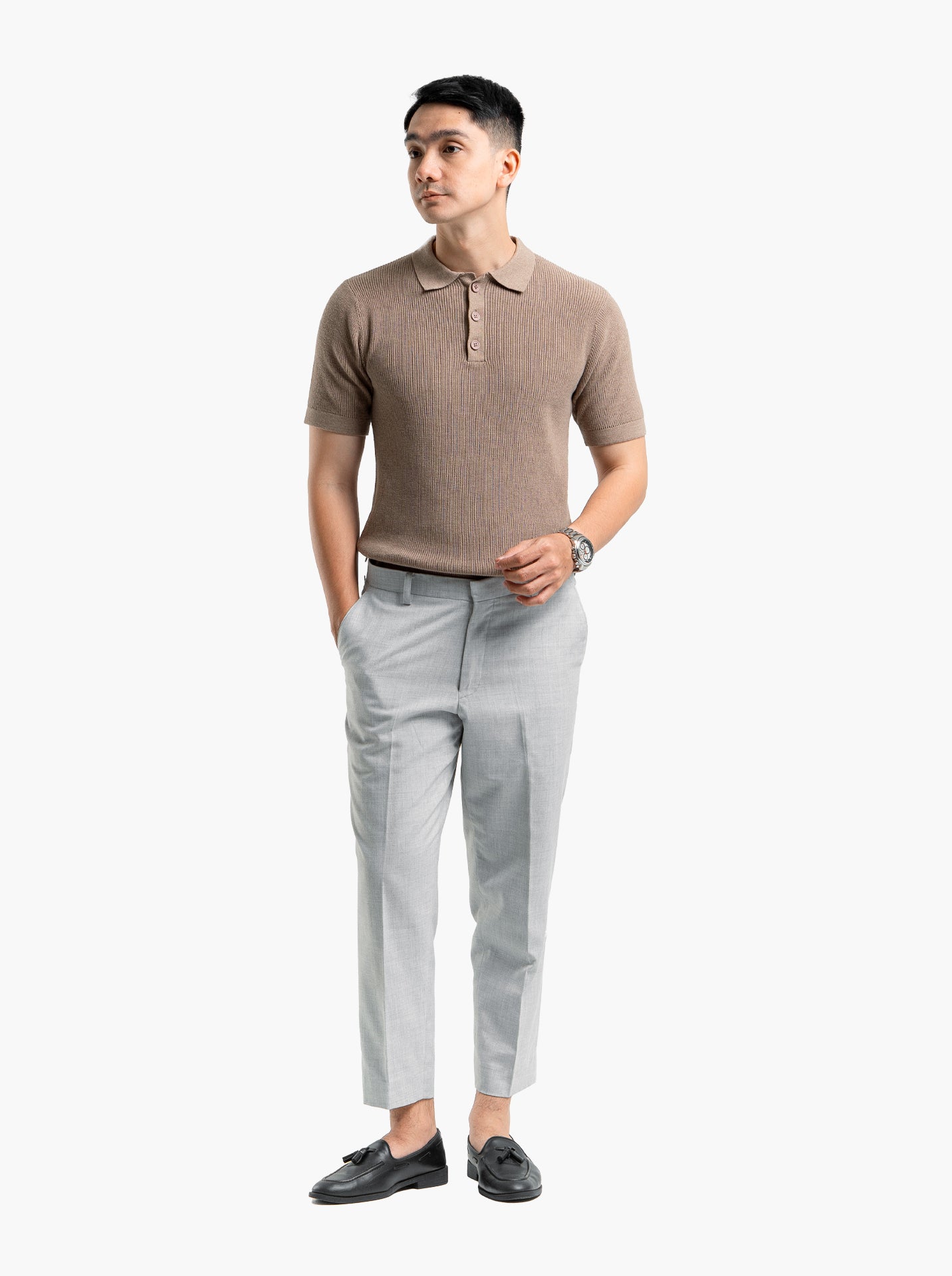 Gomuda Cord Polo Button Neck Khaki Knitwear