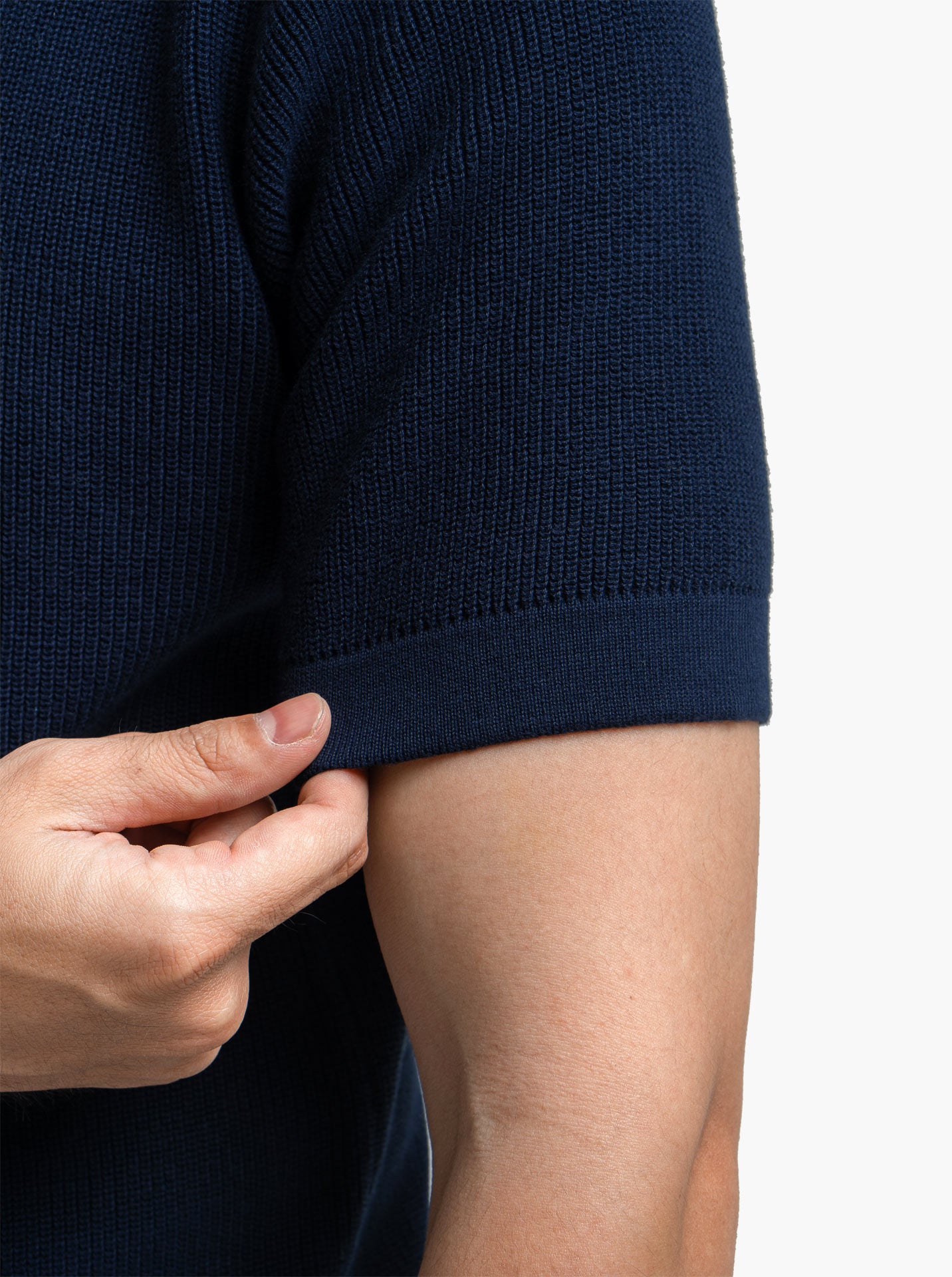 Gomuda Cord Polo Button Neck Navy Knitwear