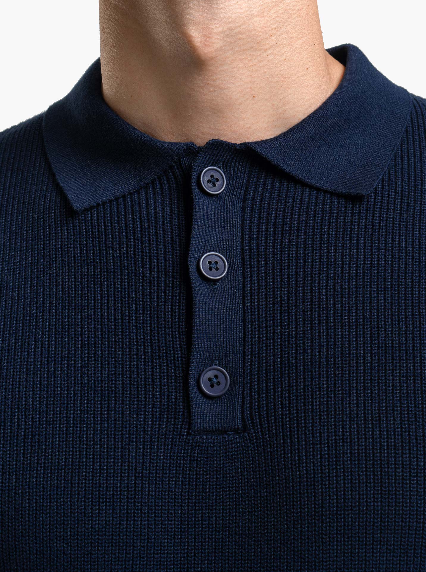 Gomuda Cord Polo Button Neck Navy Knitwear