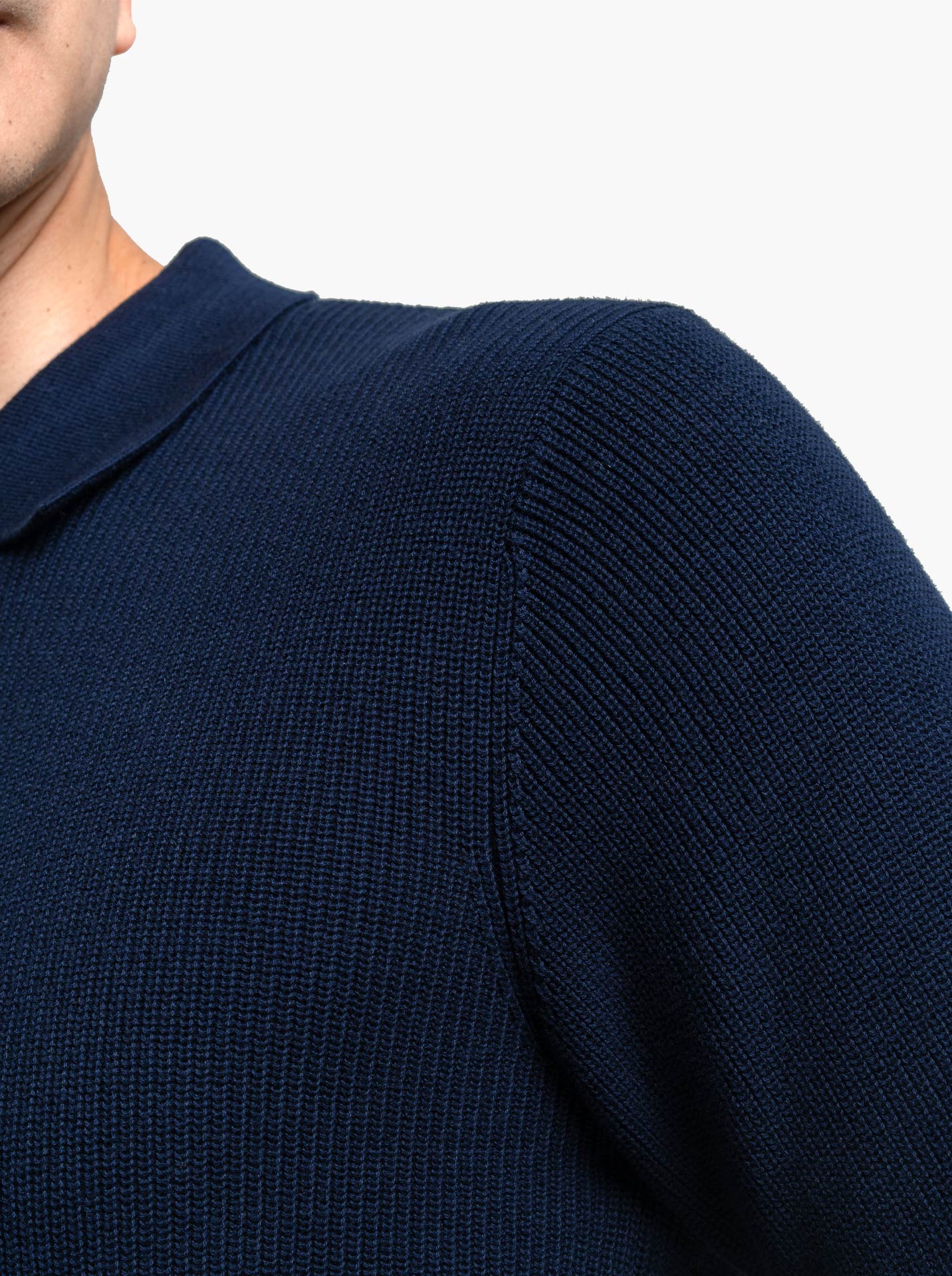 Gomuda Cord Polo Button Neck Navy Knitwear