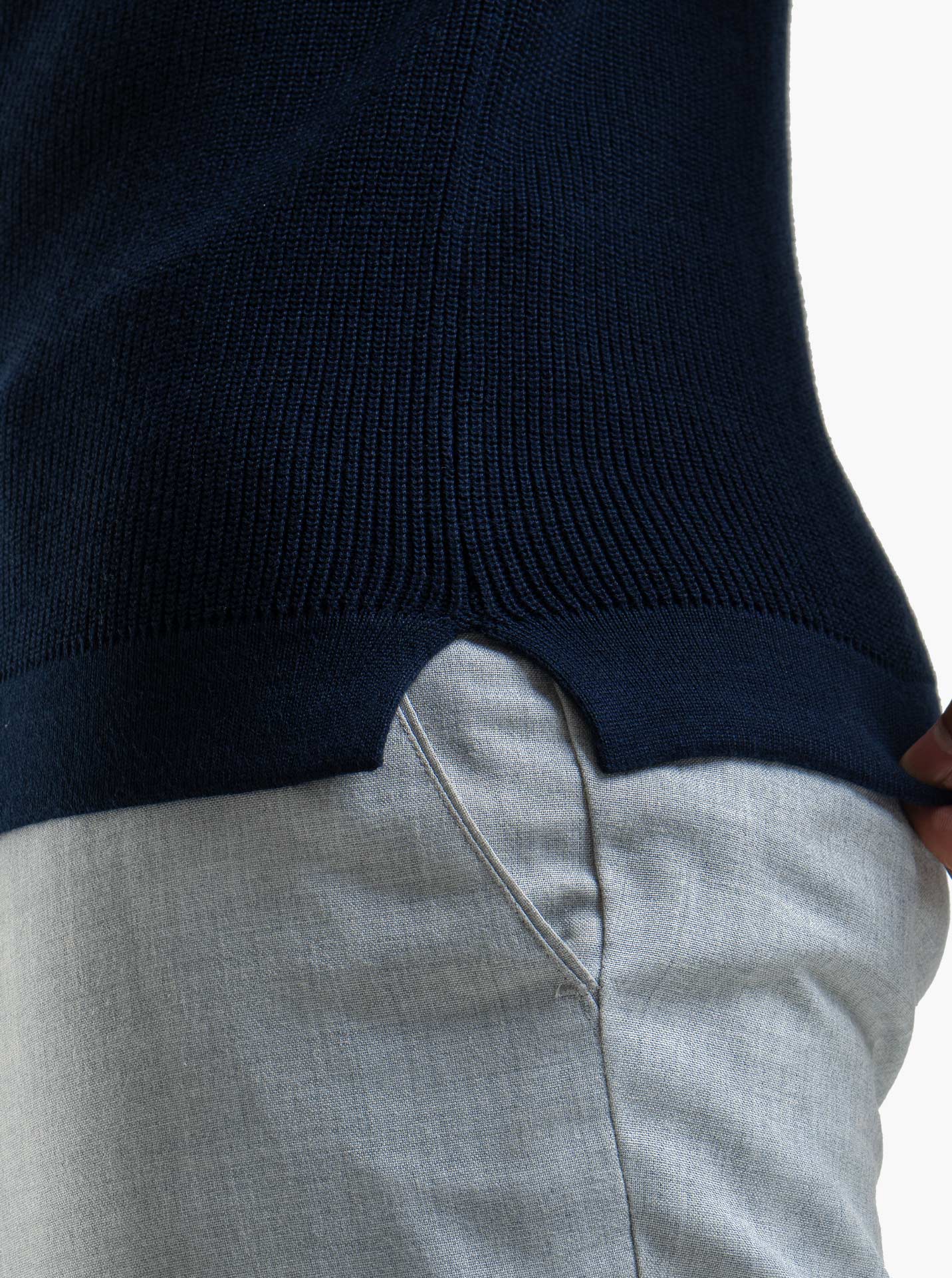 Gomuda Cord Polo Button Neck Navy Knitwear