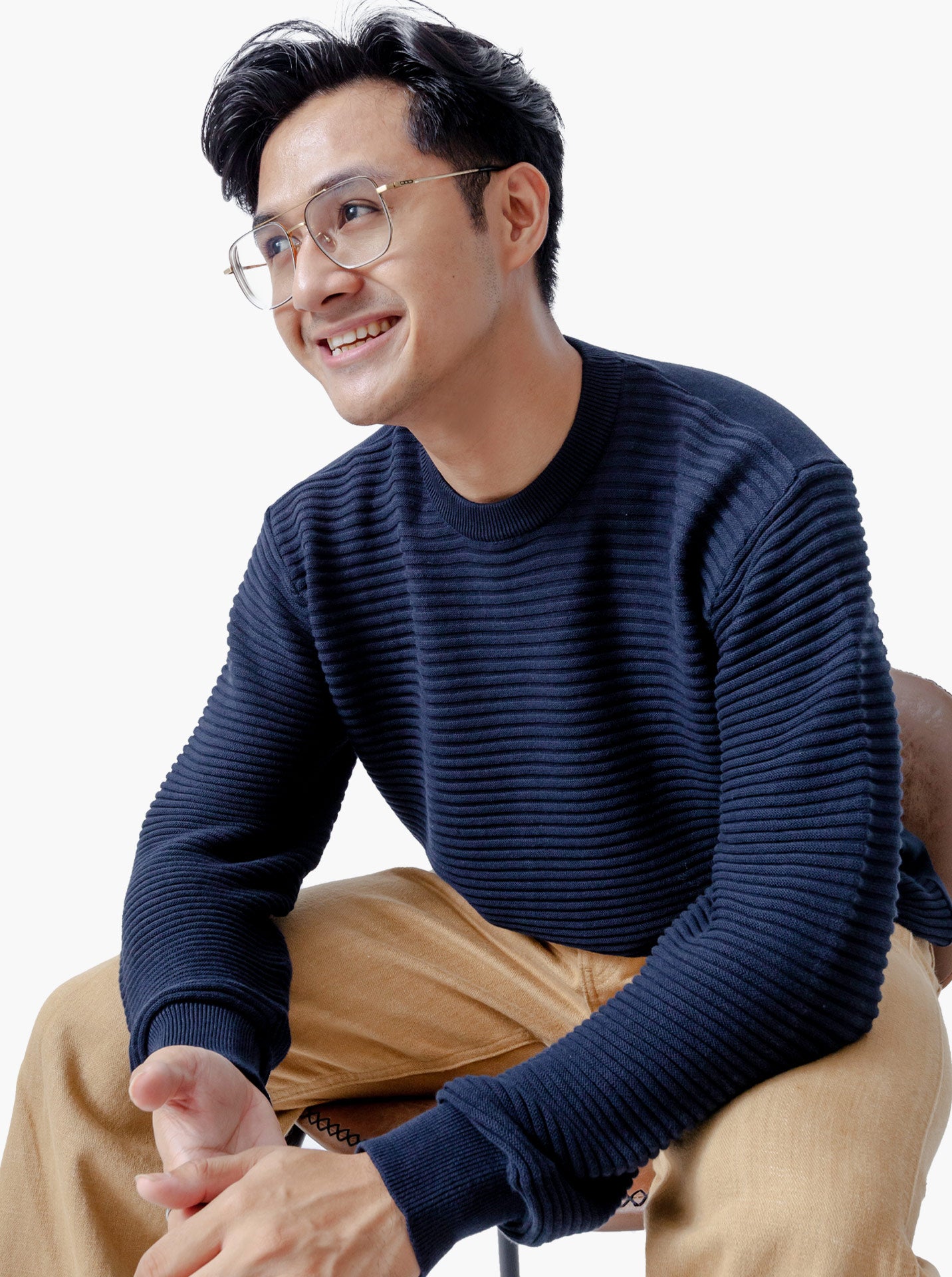 Gomuda Crewneck Ropes Navy Knitwear