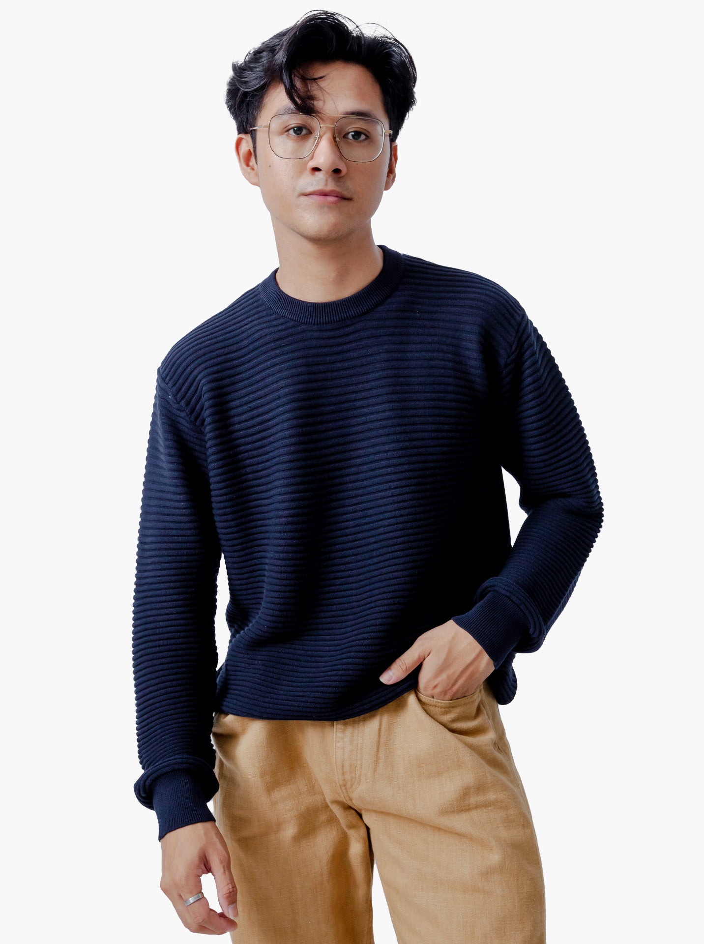 Gomuda Crewneck Ropes Navy Knitwear