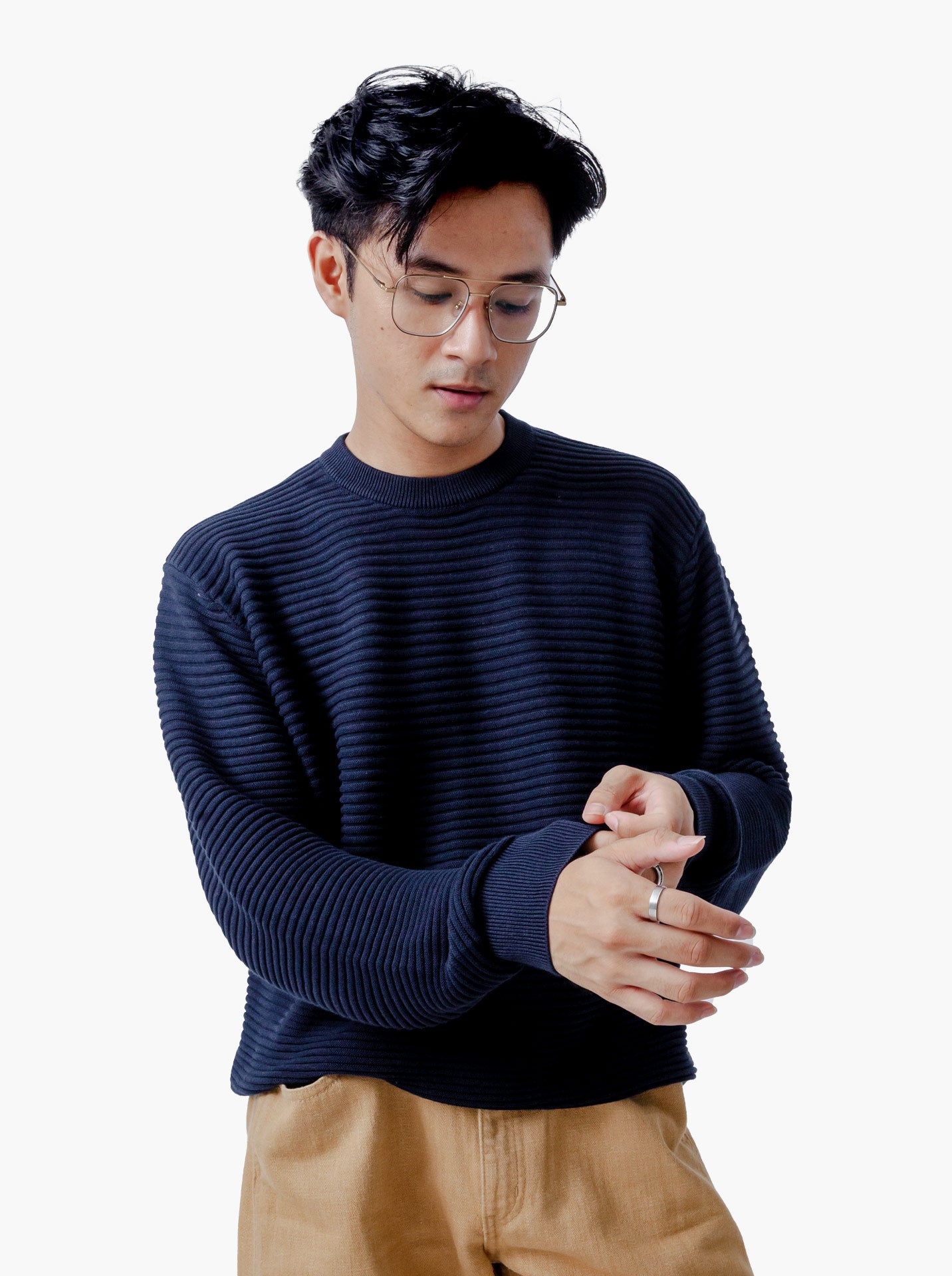 Gomuda Crewneck Ropes Navy Knitwear