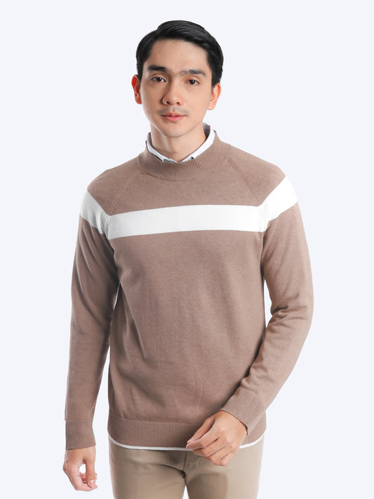 Khaki Mockneck Stripe Fuji Knitwear