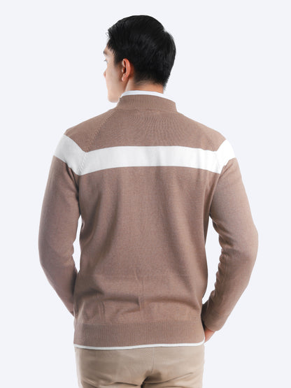 Khaki Mockneck Stripe Fuji Knitwear