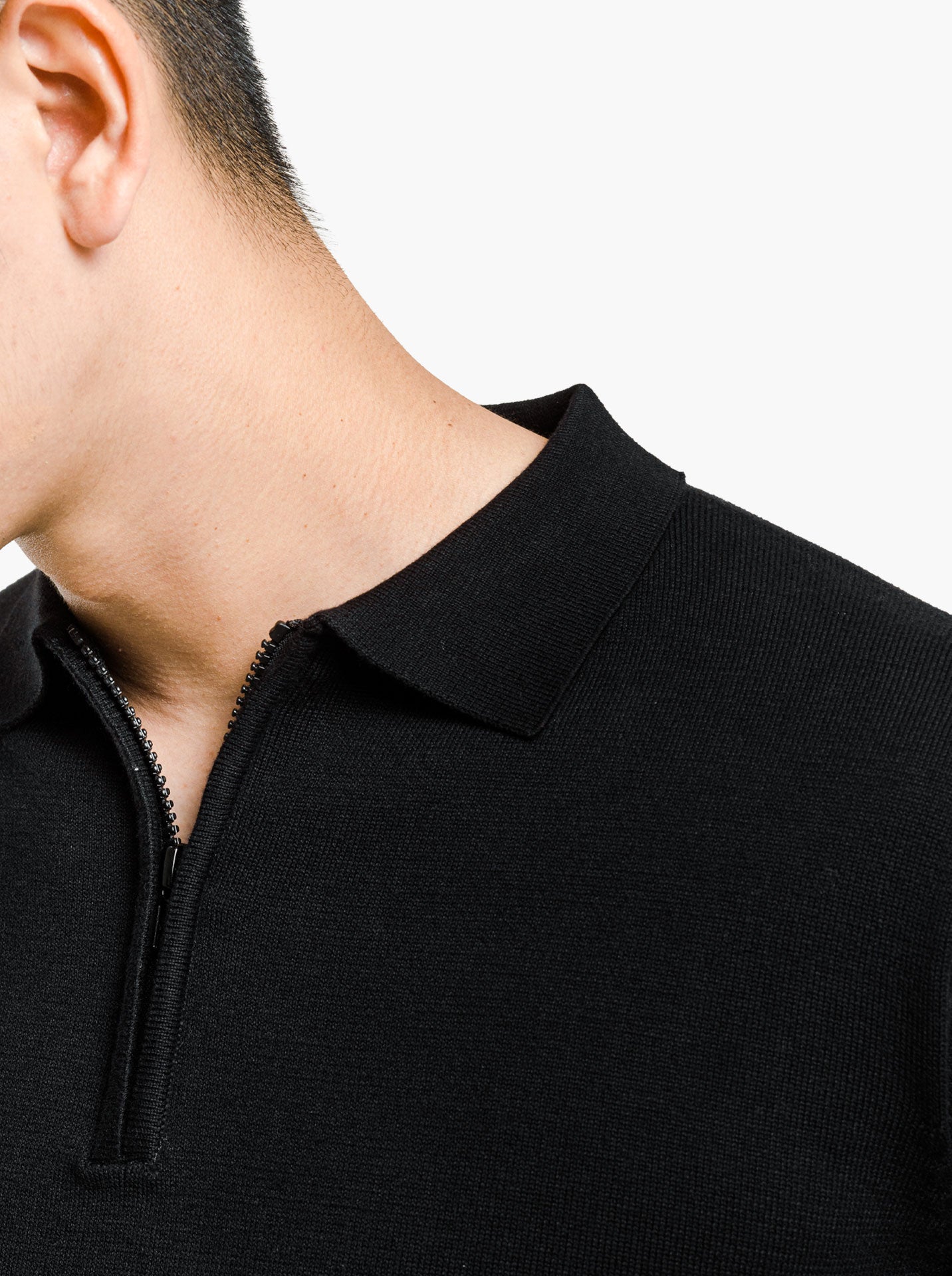 Black Polo Zip Neck Long Sleeve Knitwear