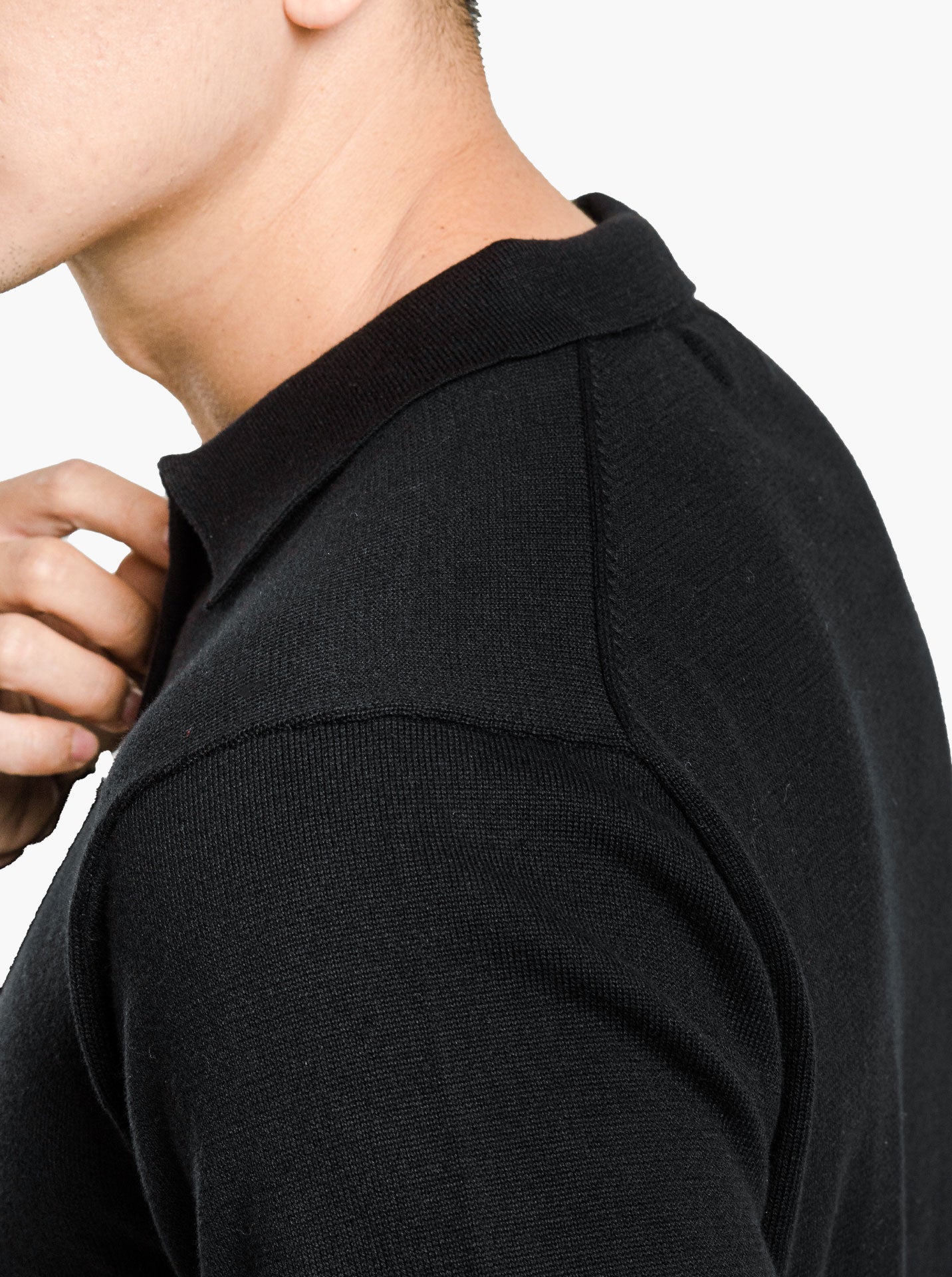 Black Polo Zip Neck Long Sleeve Knitwear