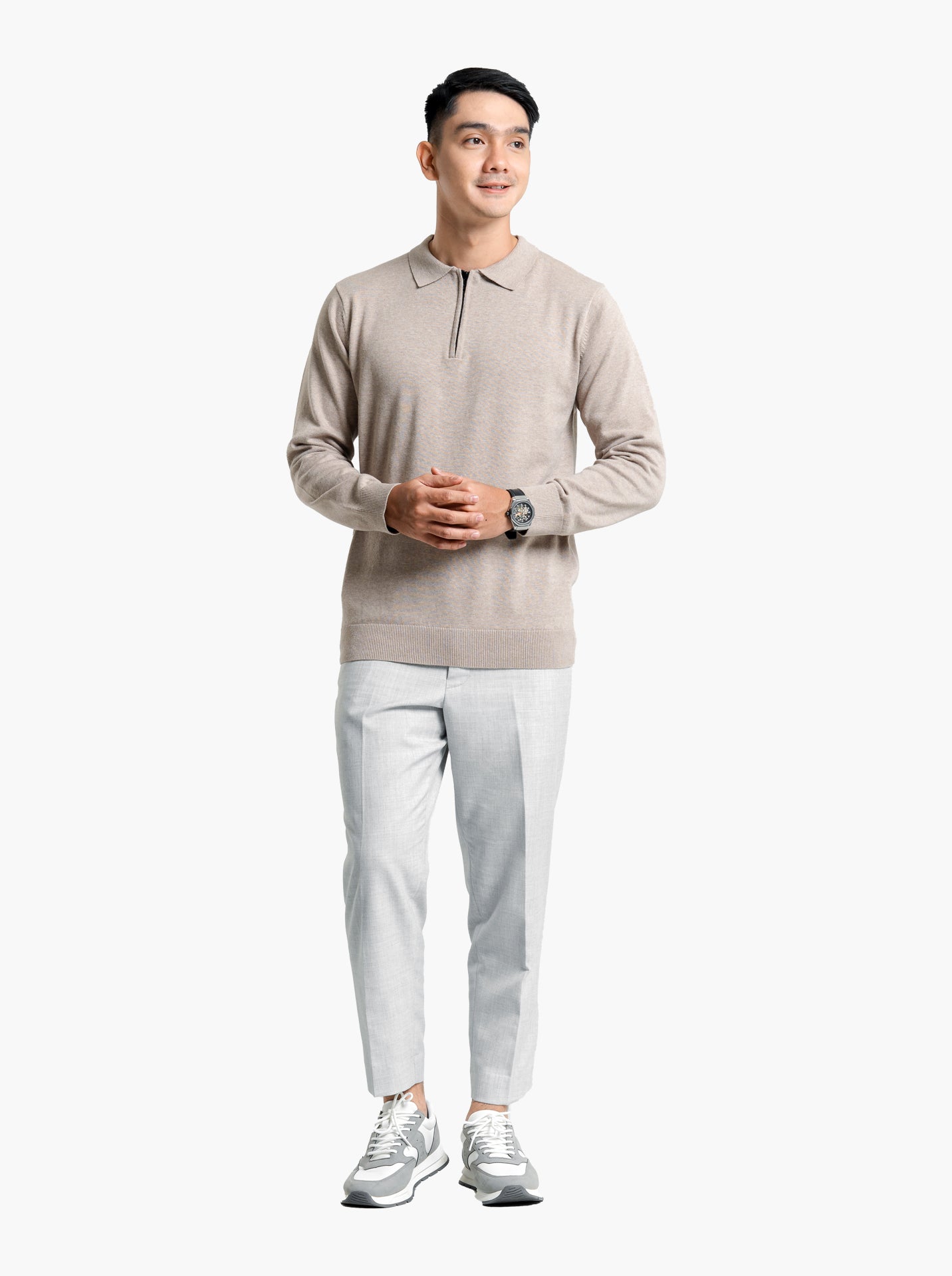 Polo-Zip-Neck-Long-Sleeve-Knitwear-Gomuda