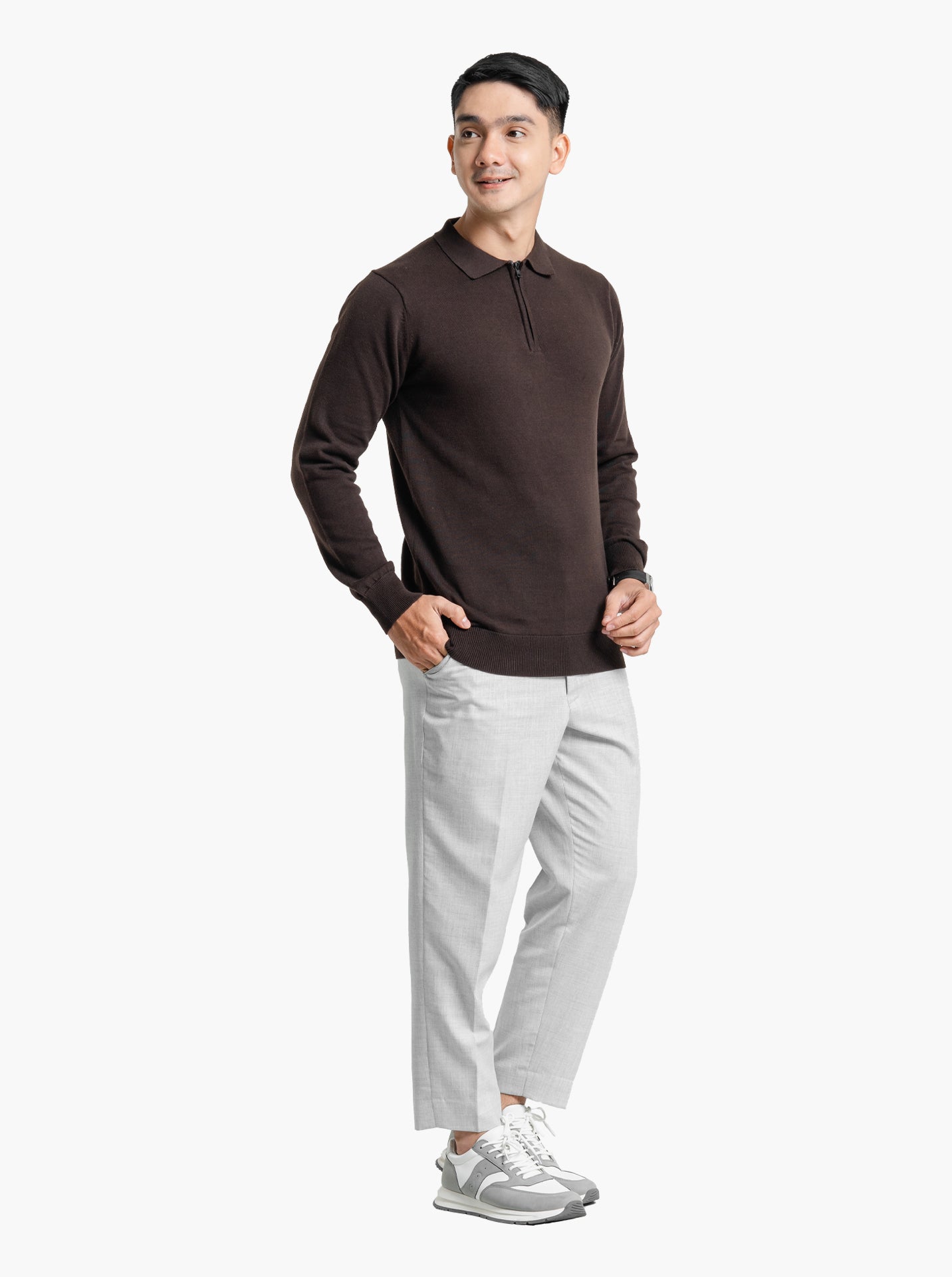 Polo-Zip-Neck-Long-Sleeve-Knitwear-Gomuda