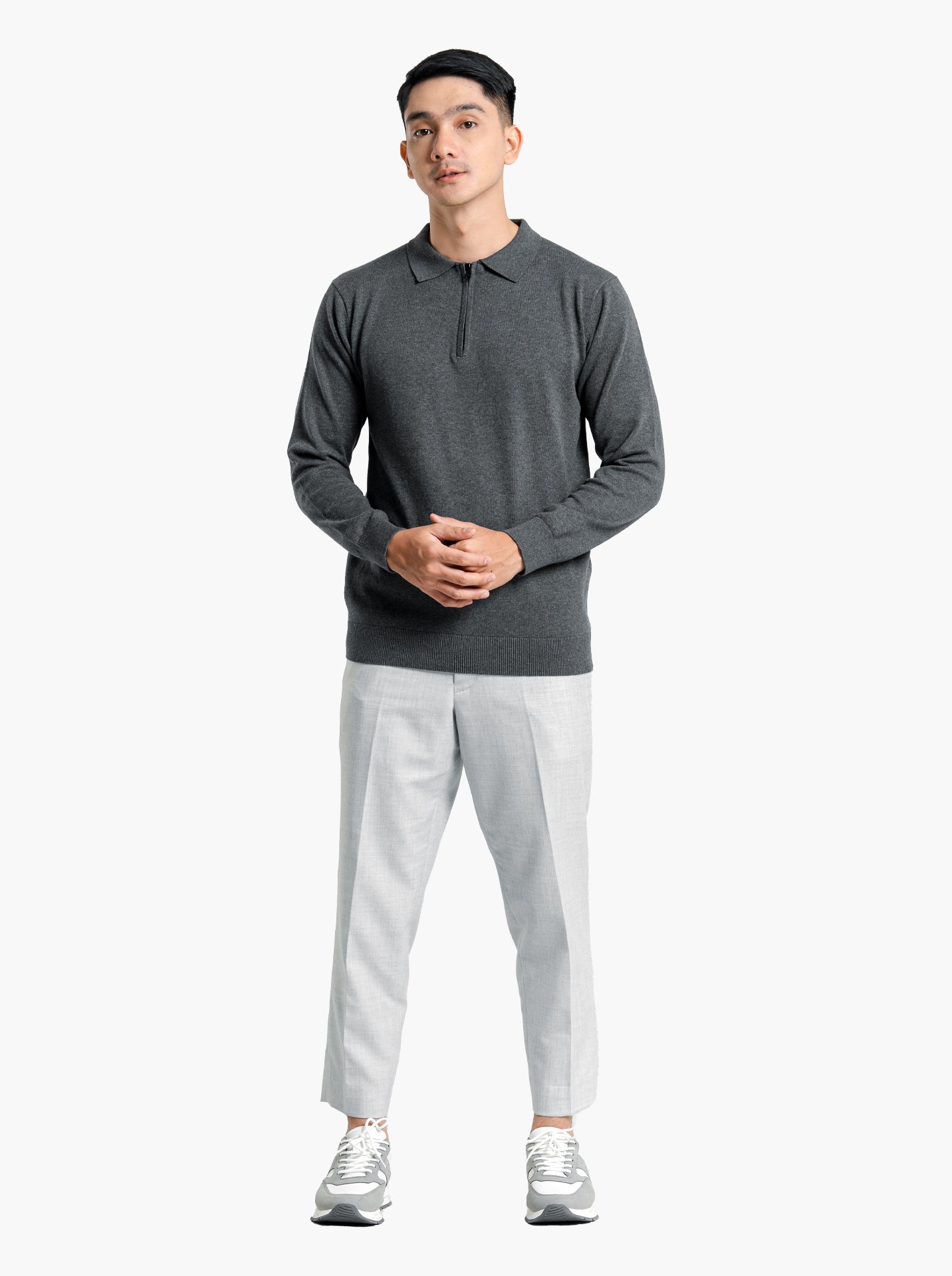 Polo-Zip-Neck-Long-Sleeve-Knitwear-Gomuda