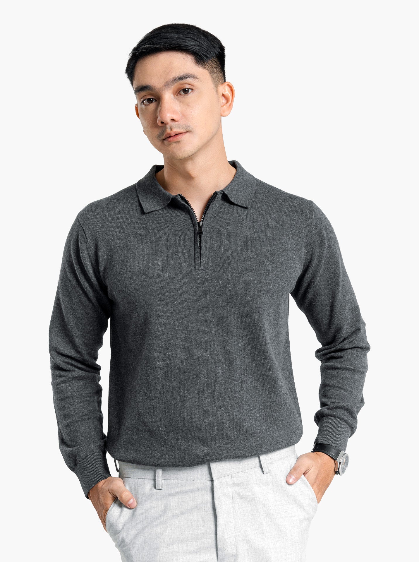 Polo-Zip-Neck-Long-Sleeve-Knitwear-Gomuda