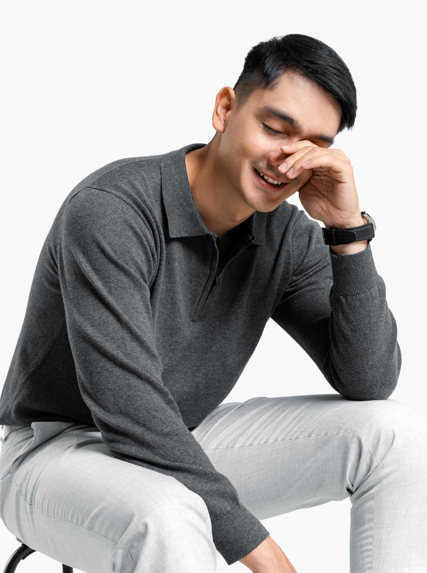 Polo-Zip-Neck-Long-Sleeve-Knitwear-Gomuda
