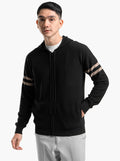 Raglan Hoodie Full Zip Black Stripe Khaki Knitwear