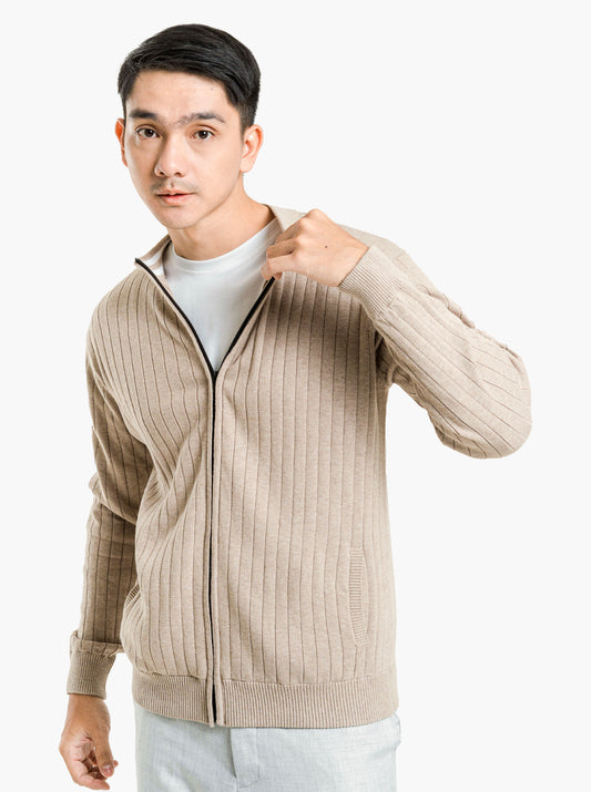 Sporty Ribbed Full Zip Neck Knitwear