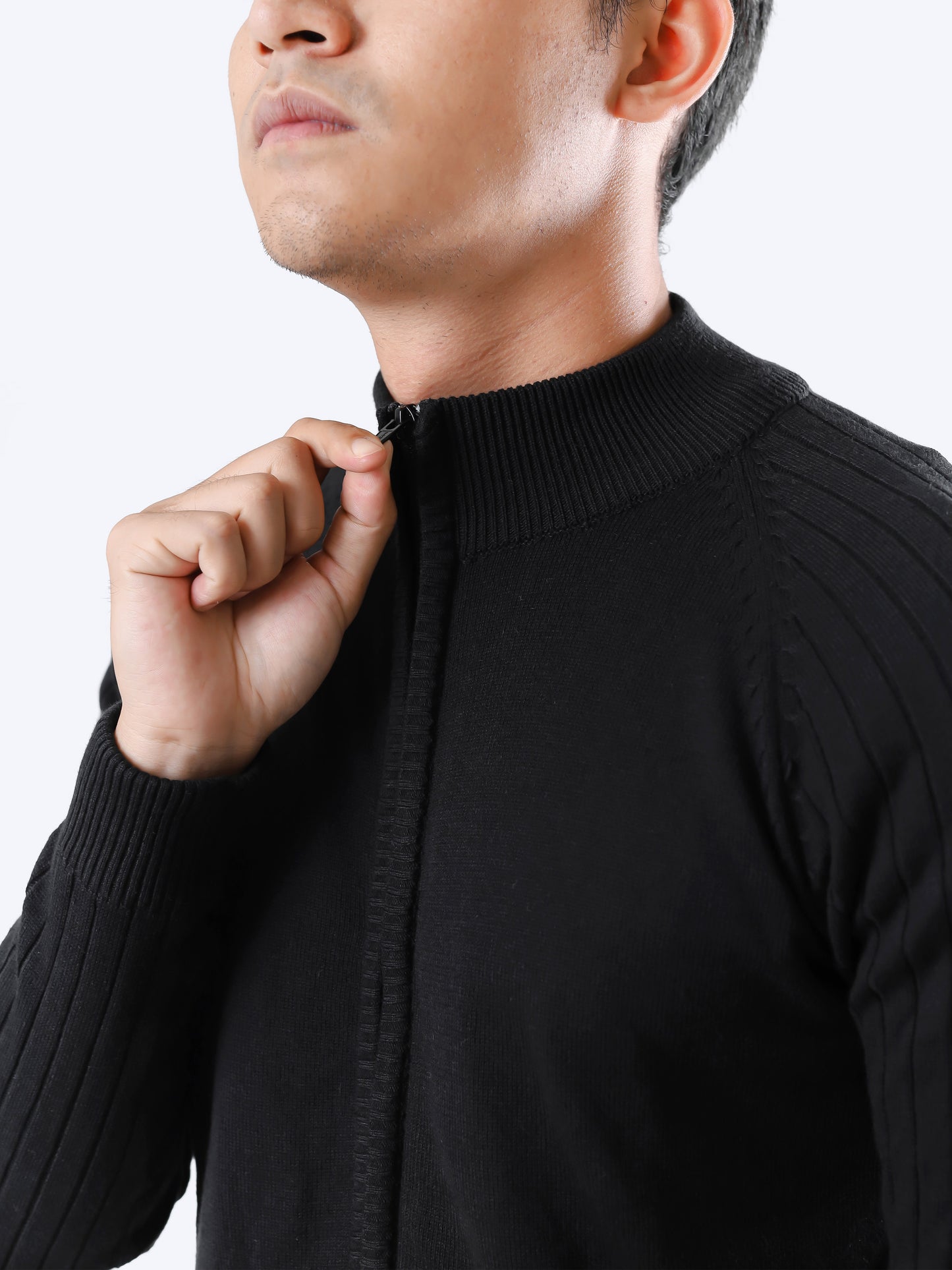 Black Sporty Full Zip Knitwear