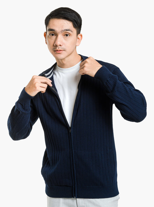 Sporty Ribbed Full Zip Neck Knitwear