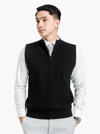 Black Viscose Vest Zip Neck Knitwear