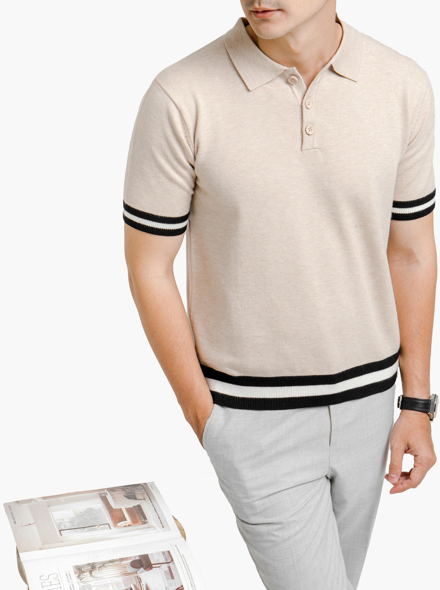 Viscose-Boxy-Polo-Stripe-Knitwear