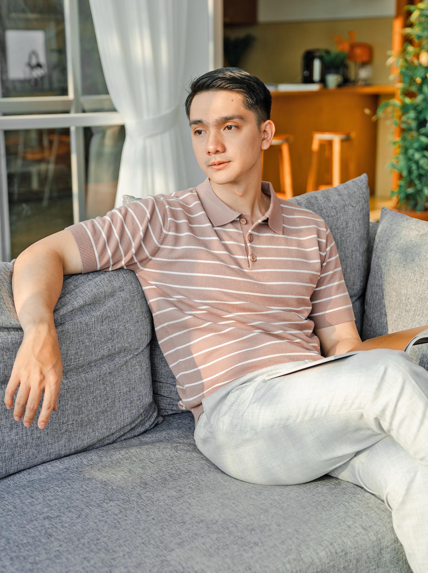 Viscose-Boxy-Polo-Stripe-Knitwear-Gomuda