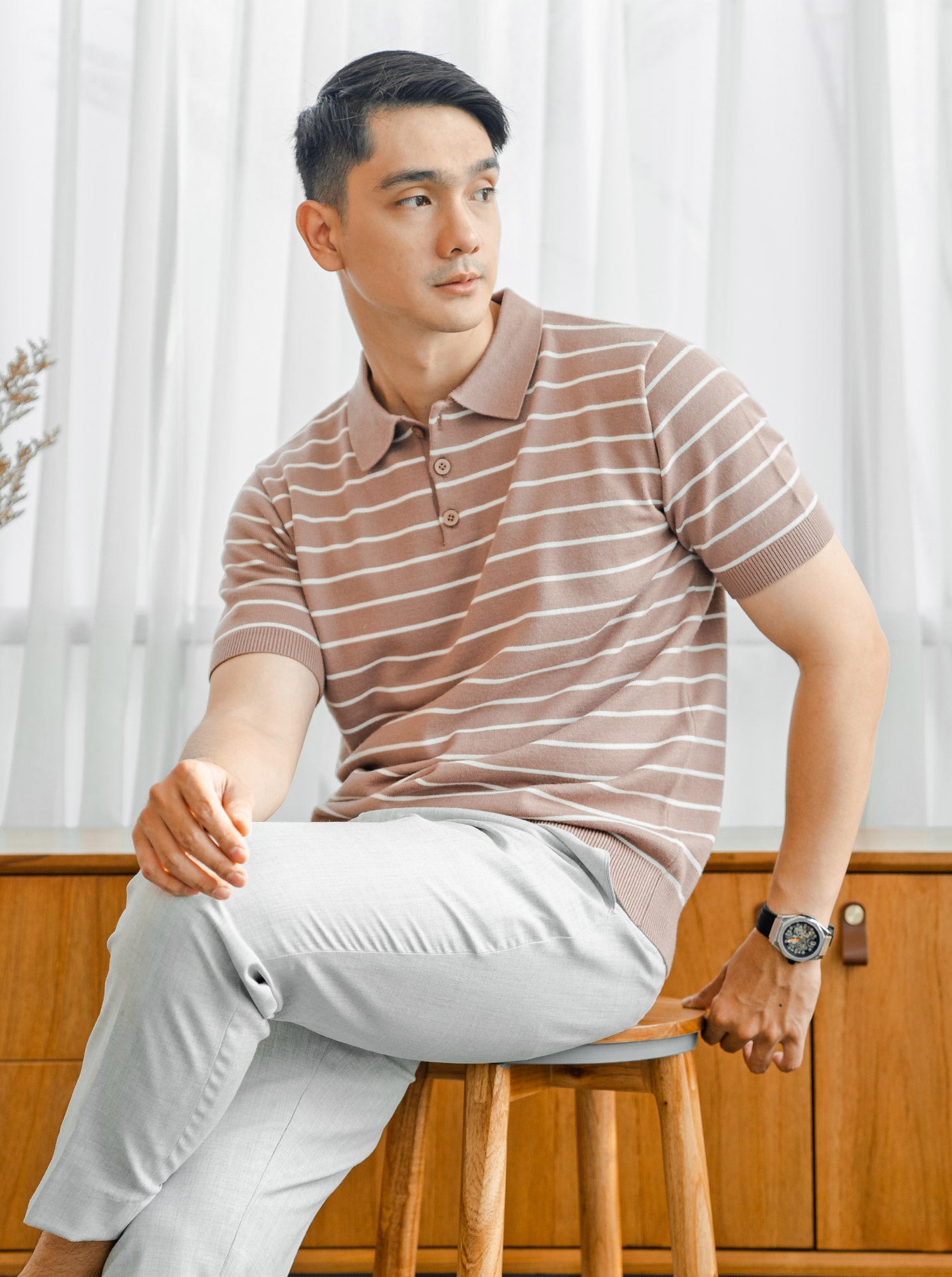 Viscose-Boxy-Polo-Stripe-Knitwear-Gomuda