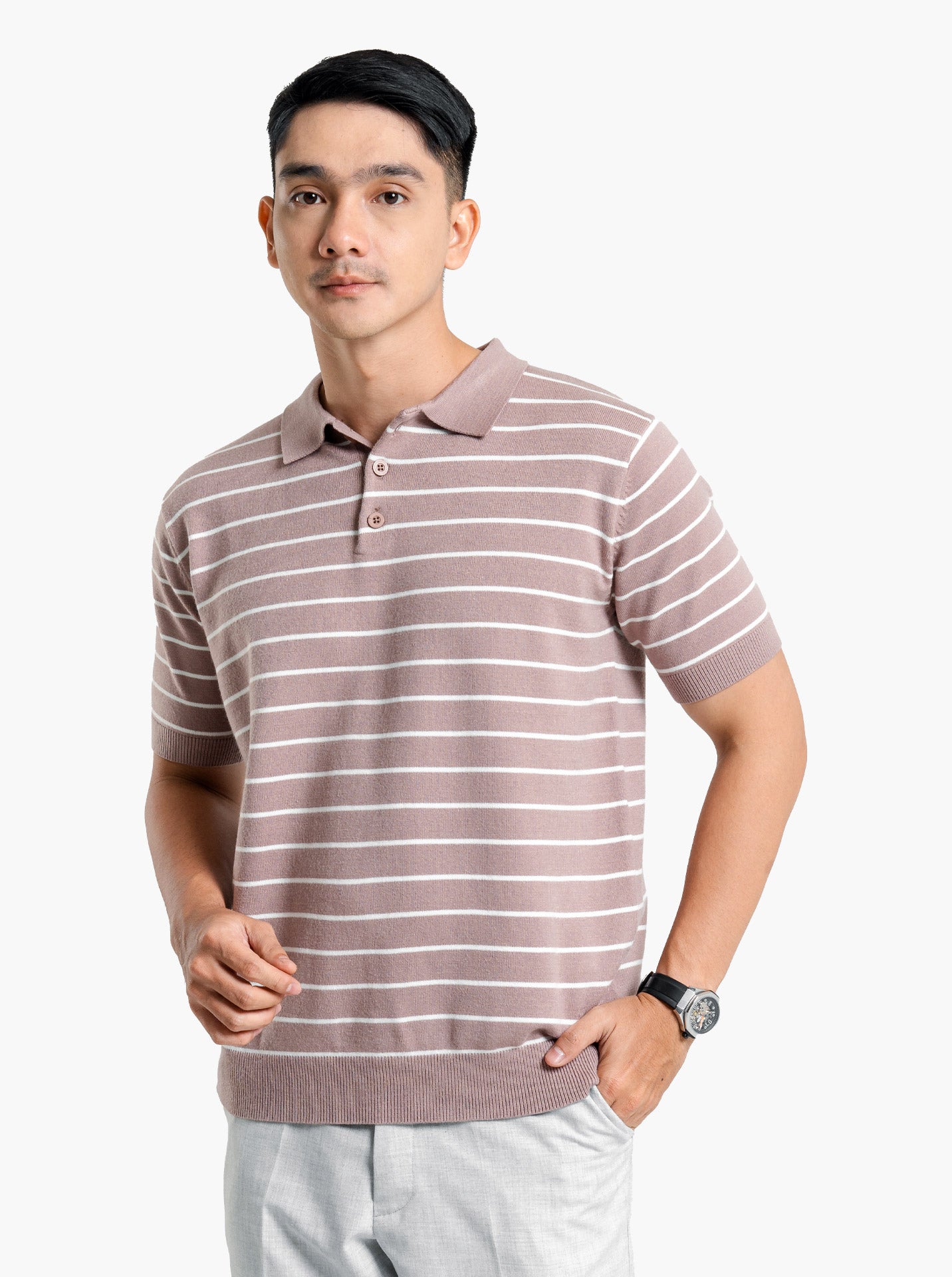 Viscose-Boxy-Polo-Stripe-Knitwear-Gomuda