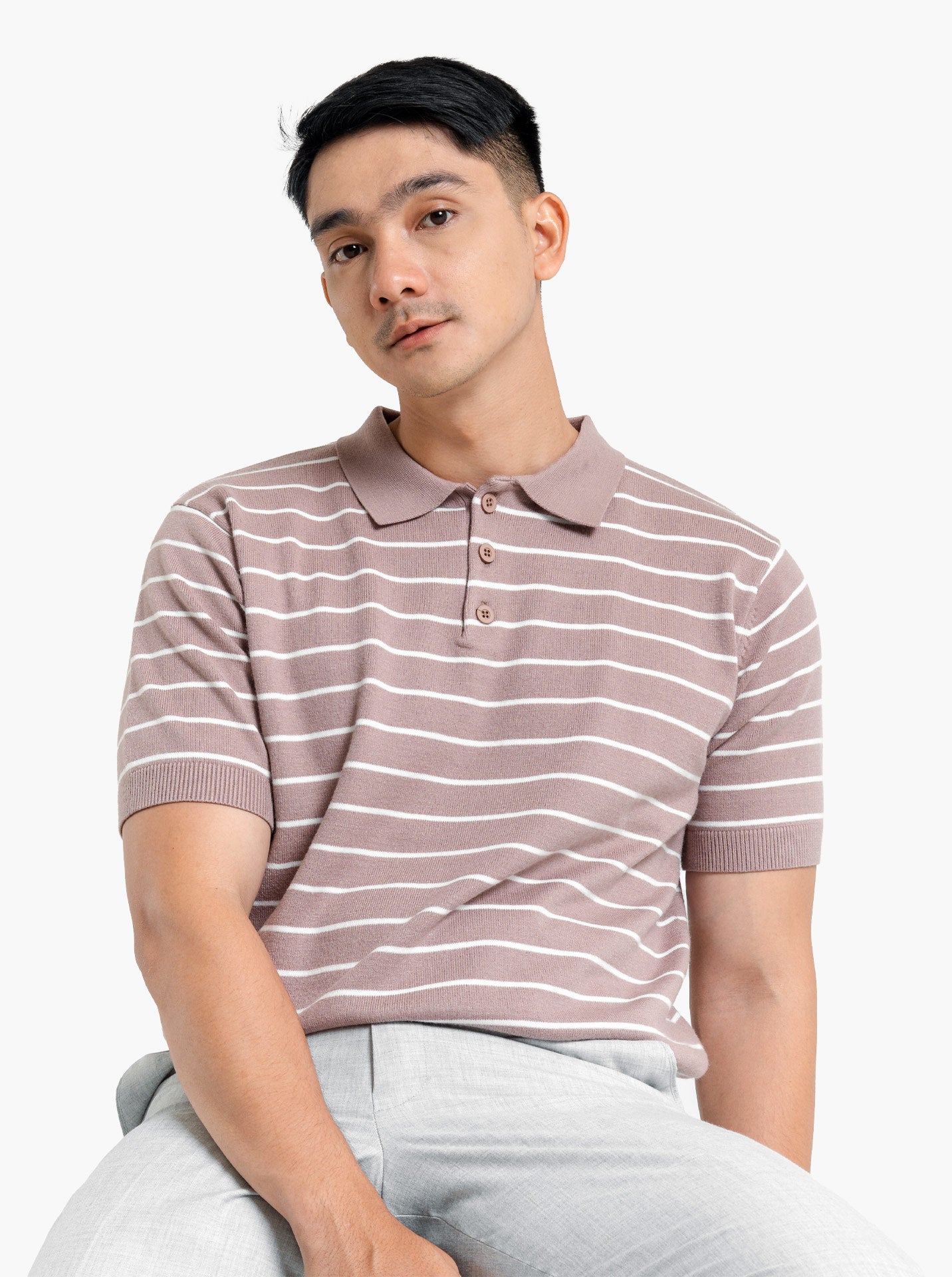 Viscose-Boxy-Polo-Stripe-Knitwear-Gomuda